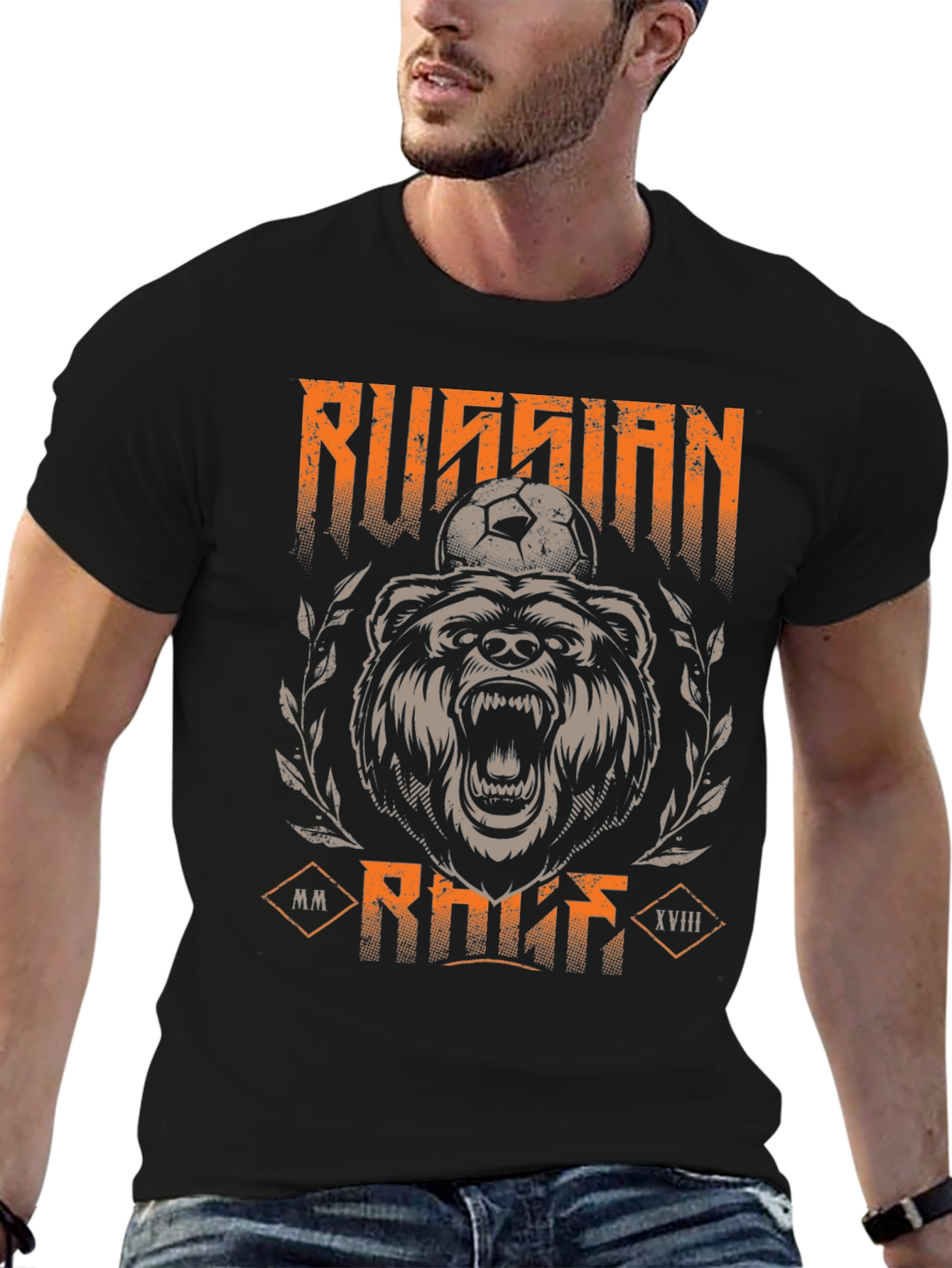 Russian Bear Soccer T-Shirt - Black Graphic Tee