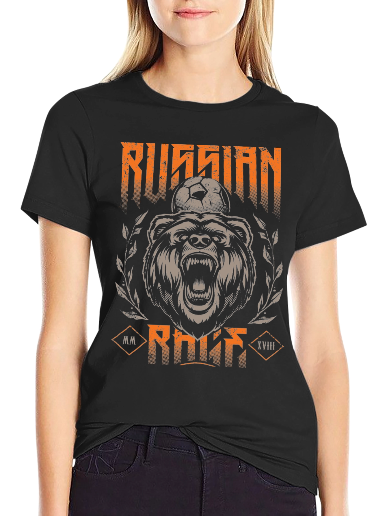 Russian Bear Soccer T-Shirt - Black Graphic Tee