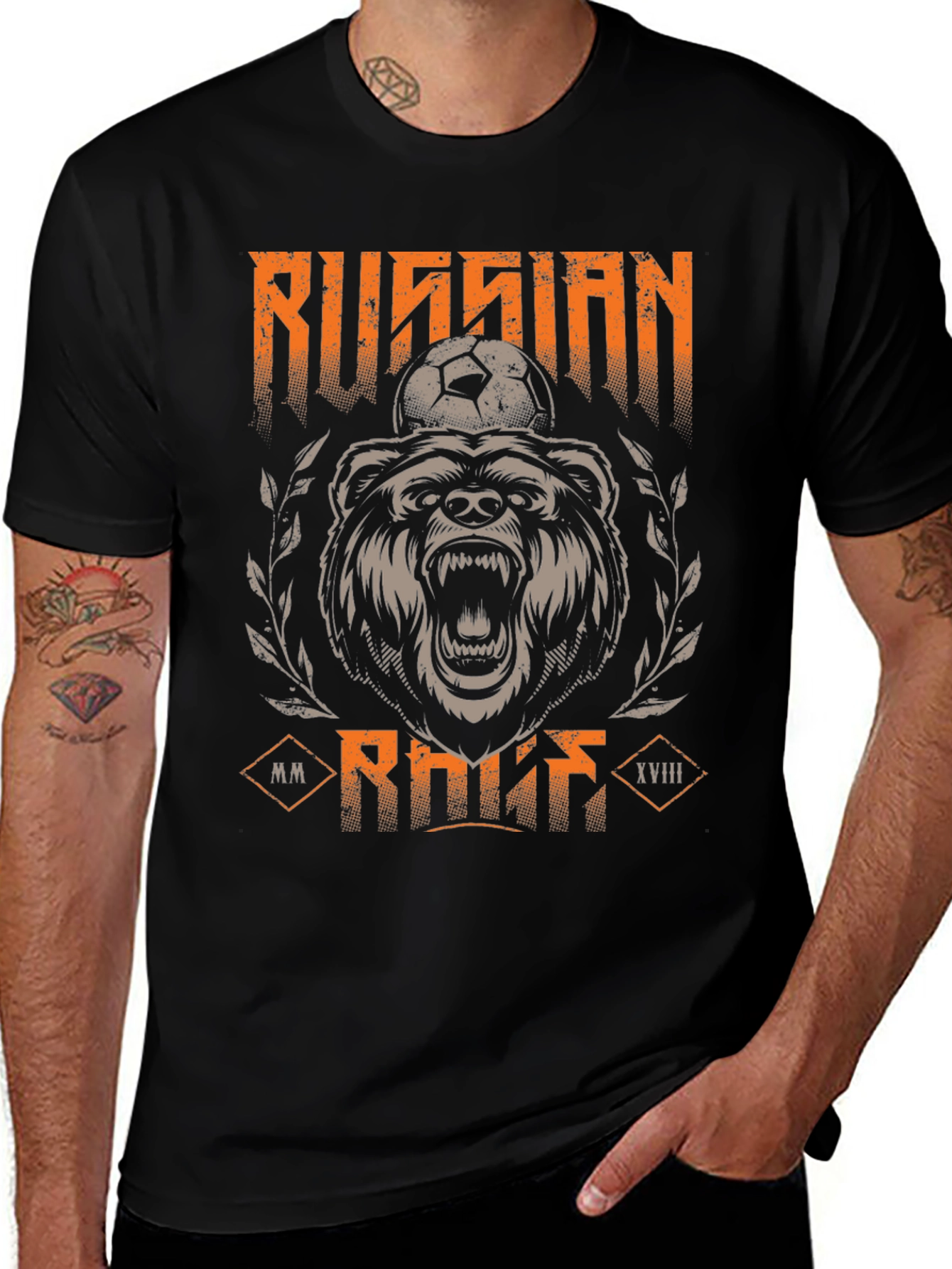 Russian Bear Soccer T-Shirt - Black Graphic Tee