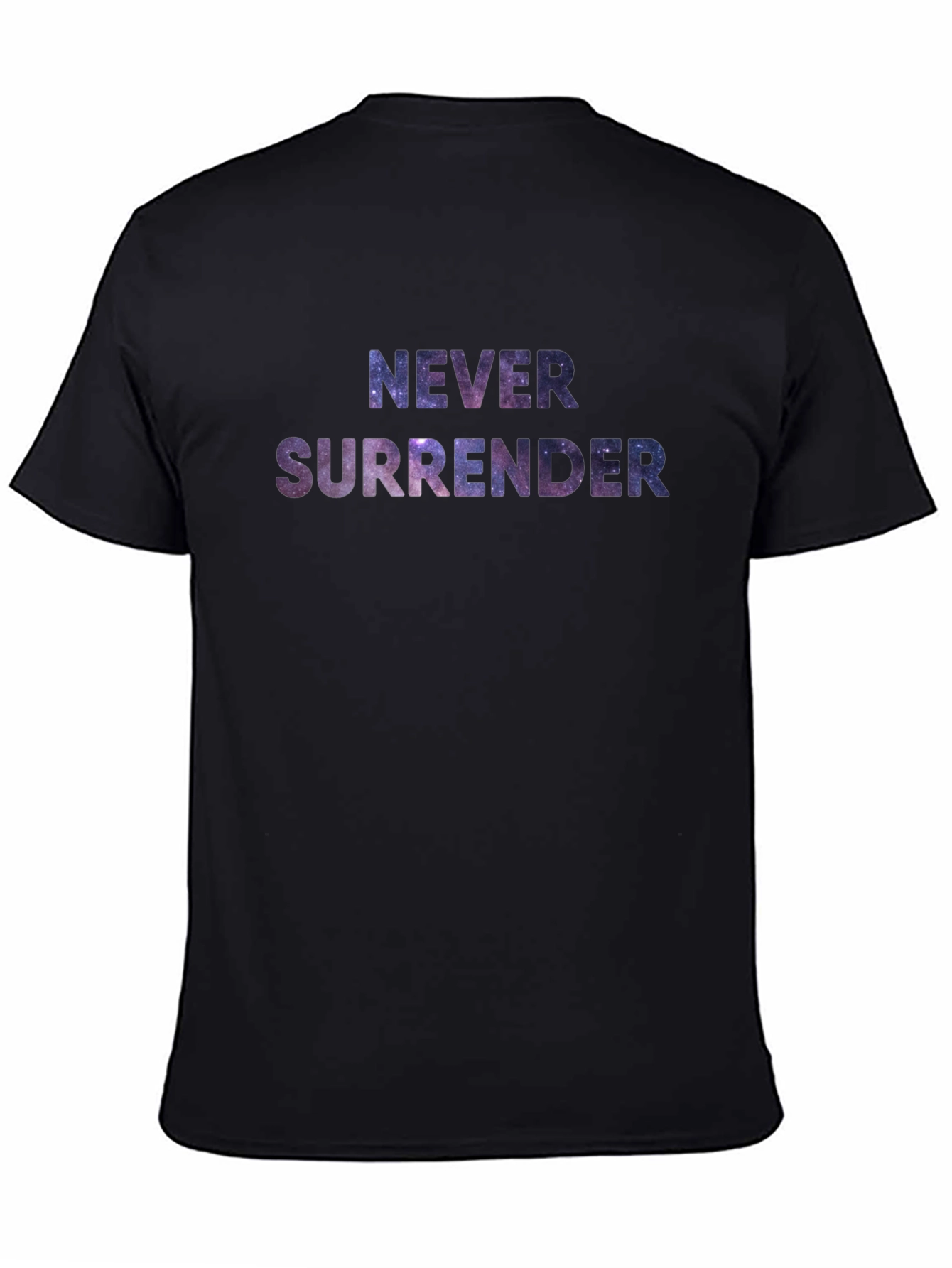 Never Surrender Galaxy Print Black T-Shirt