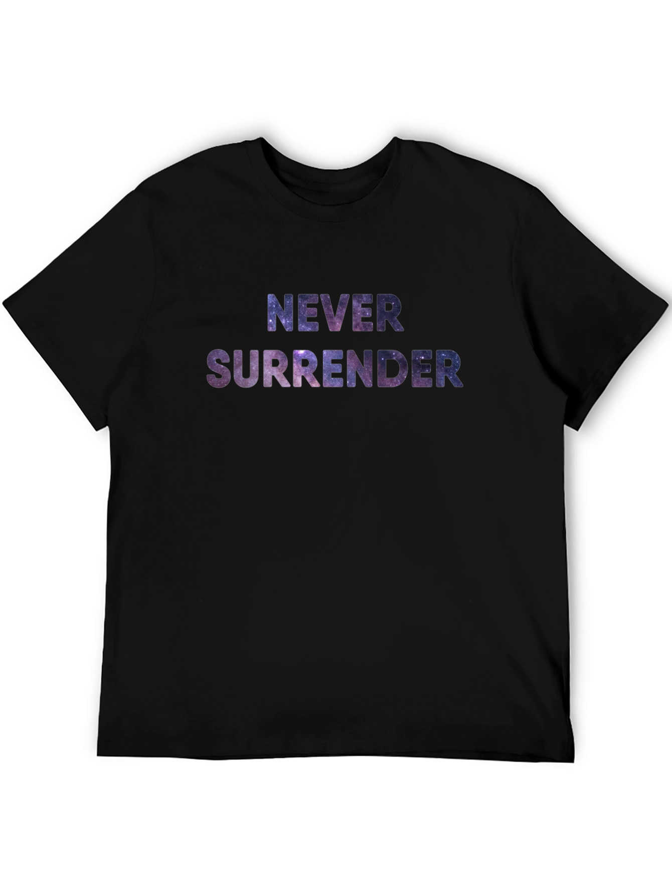 Never Surrender Galaxy Print Black T-Shirt