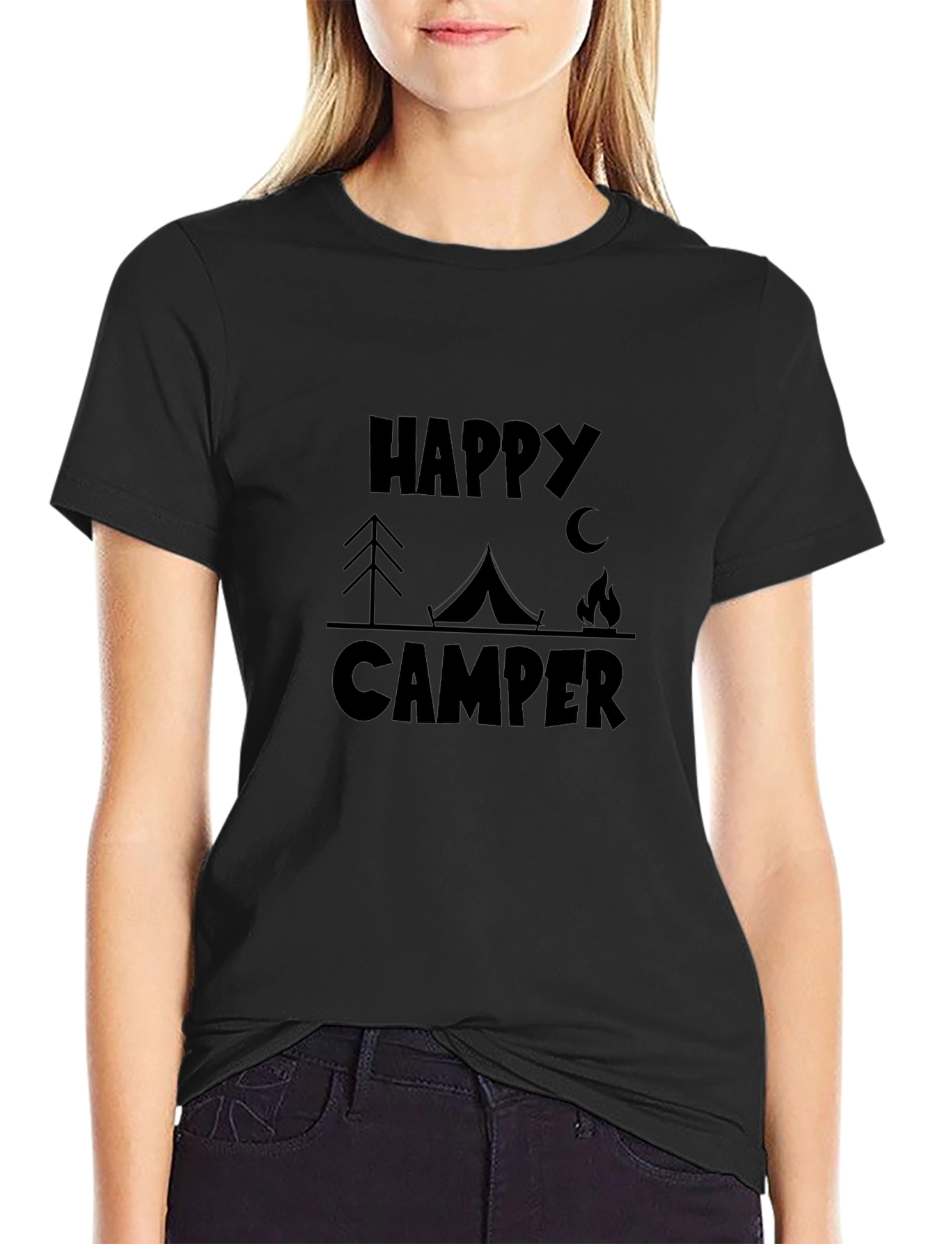Happy Camper Graphic T-Shirt - Black