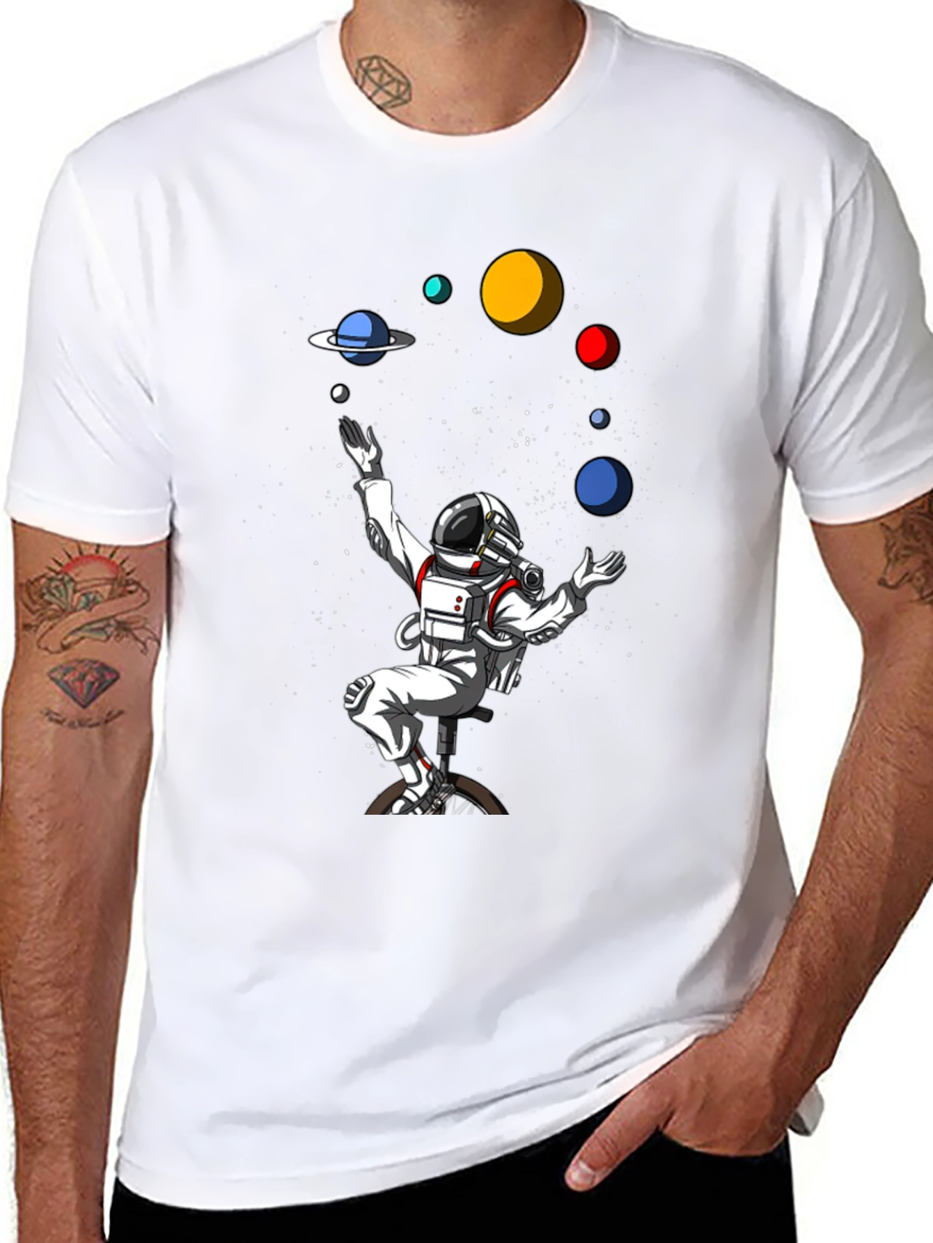 Astronaut Juggling Planets Graphic Tee