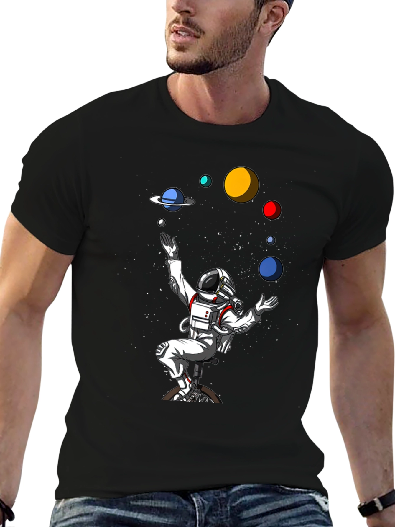 Astronaut Juggling Planets Graphic Tee