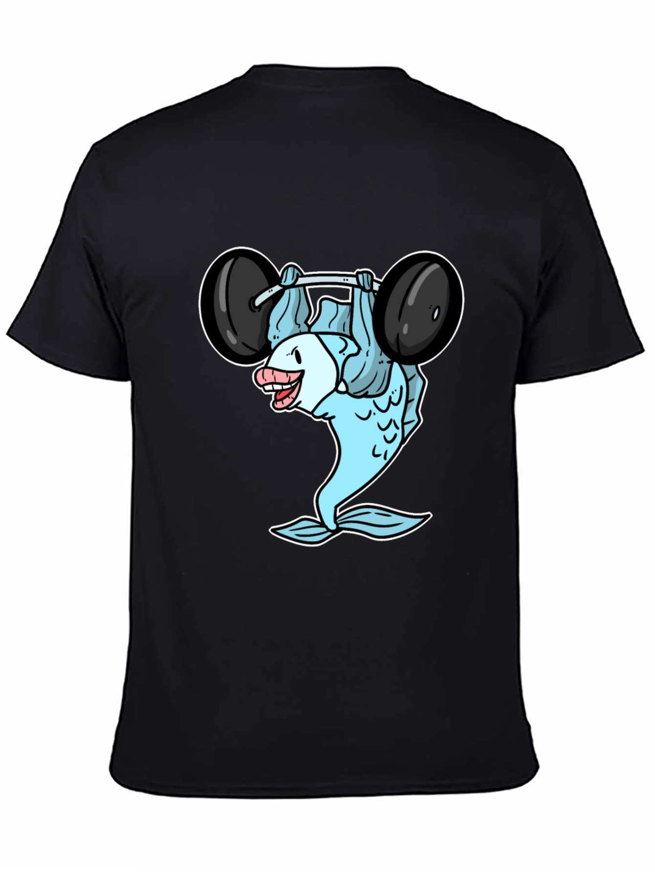 Funny Fish Lifting Weights Graphic T-Shirt