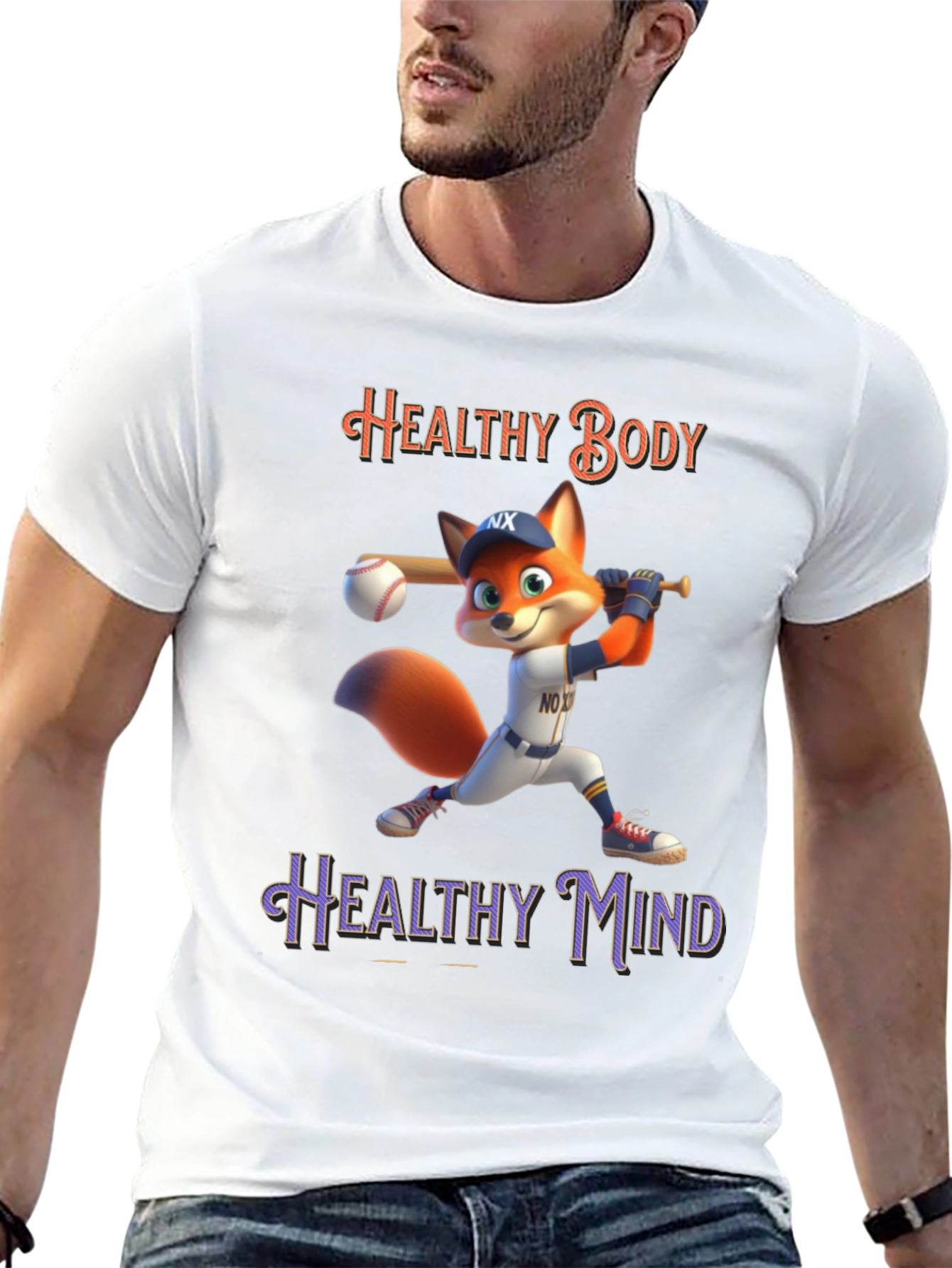 Healthy Body Healthy Mind Fox Baseball T-Shirt