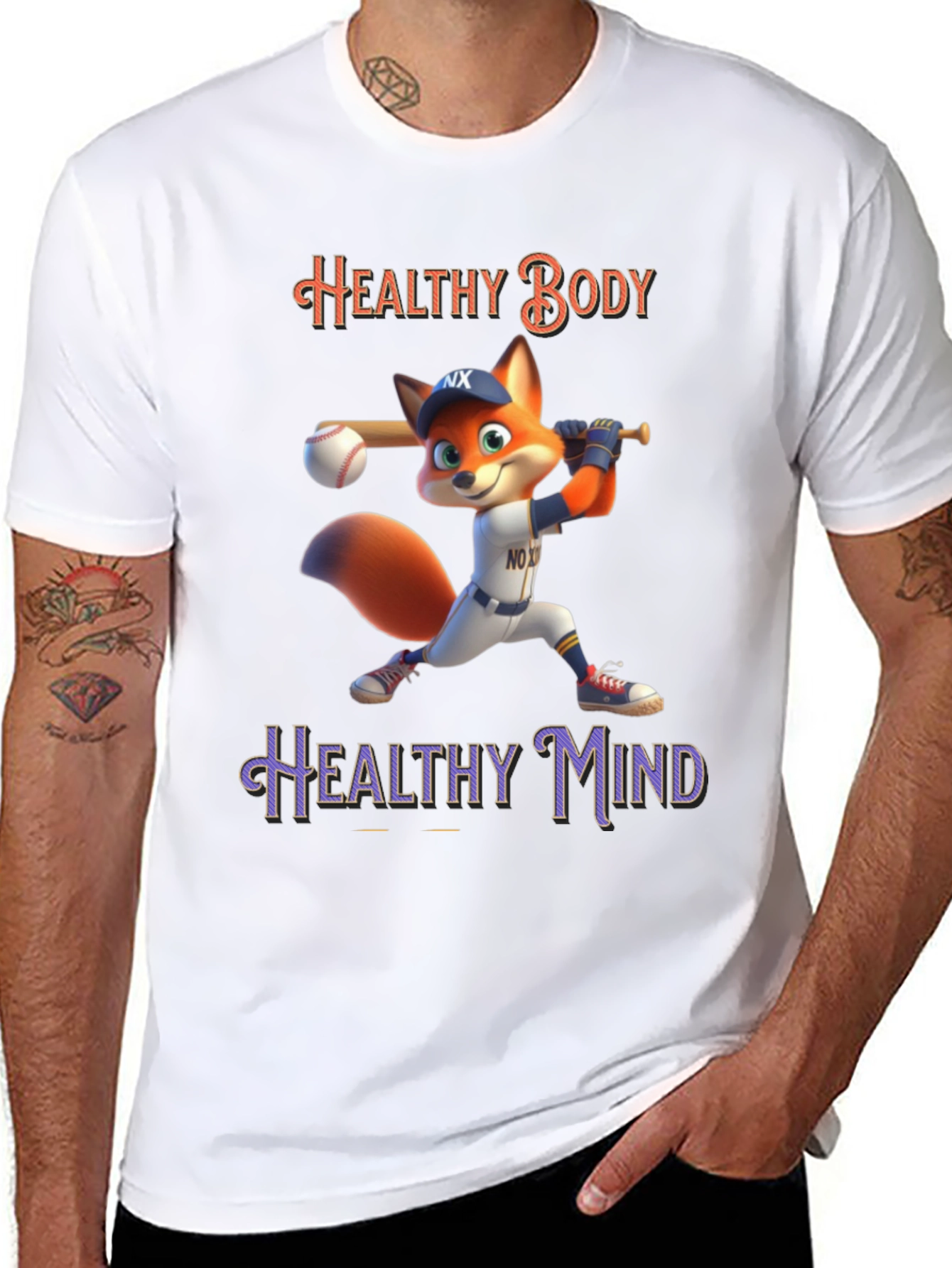 Healthy Body Healthy Mind Fox Baseball T-Shirt