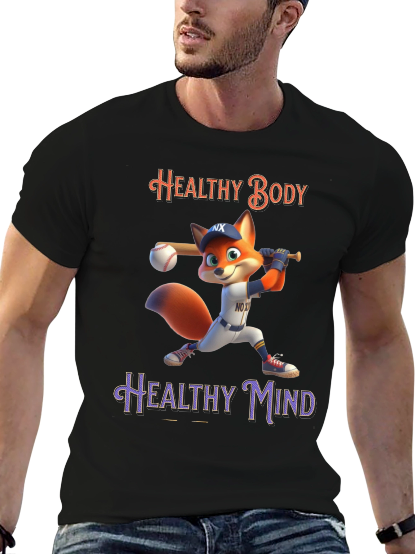 Healthy Body Healthy Mind Fox Baseball T-Shirt