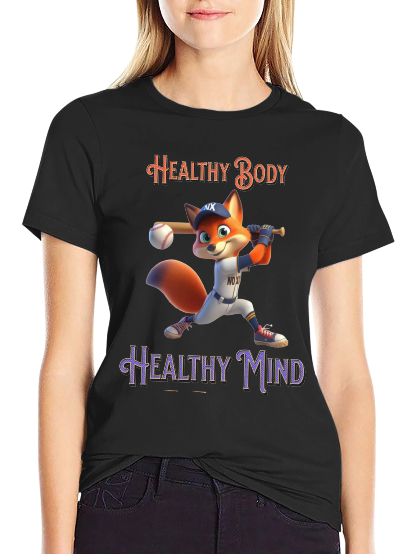 Healthy Body Healthy Mind Fox Baseball T-Shirt