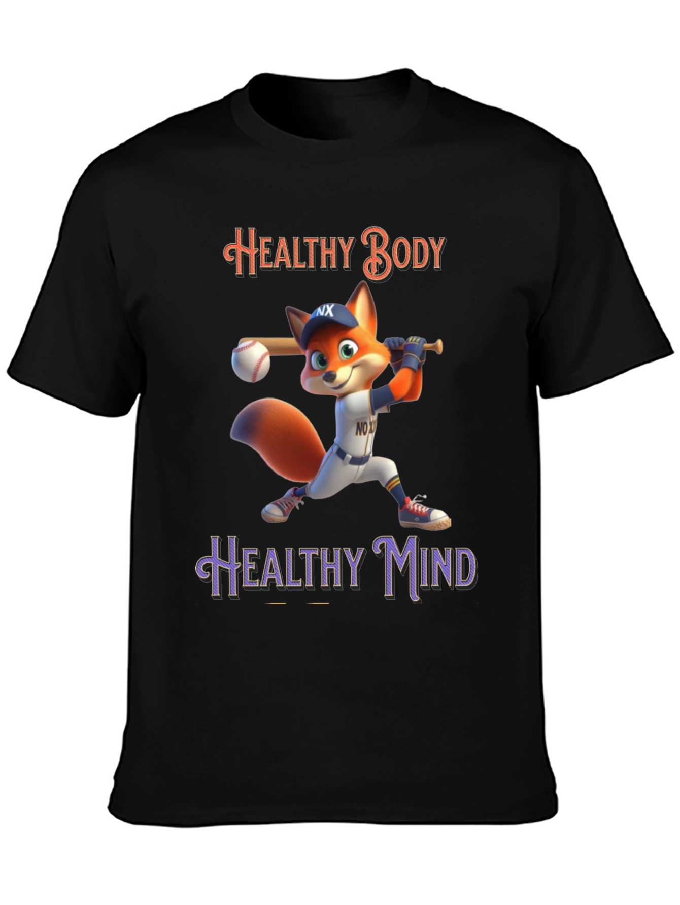 Healthy Body Healthy Mind Fox Baseball T-Shirt