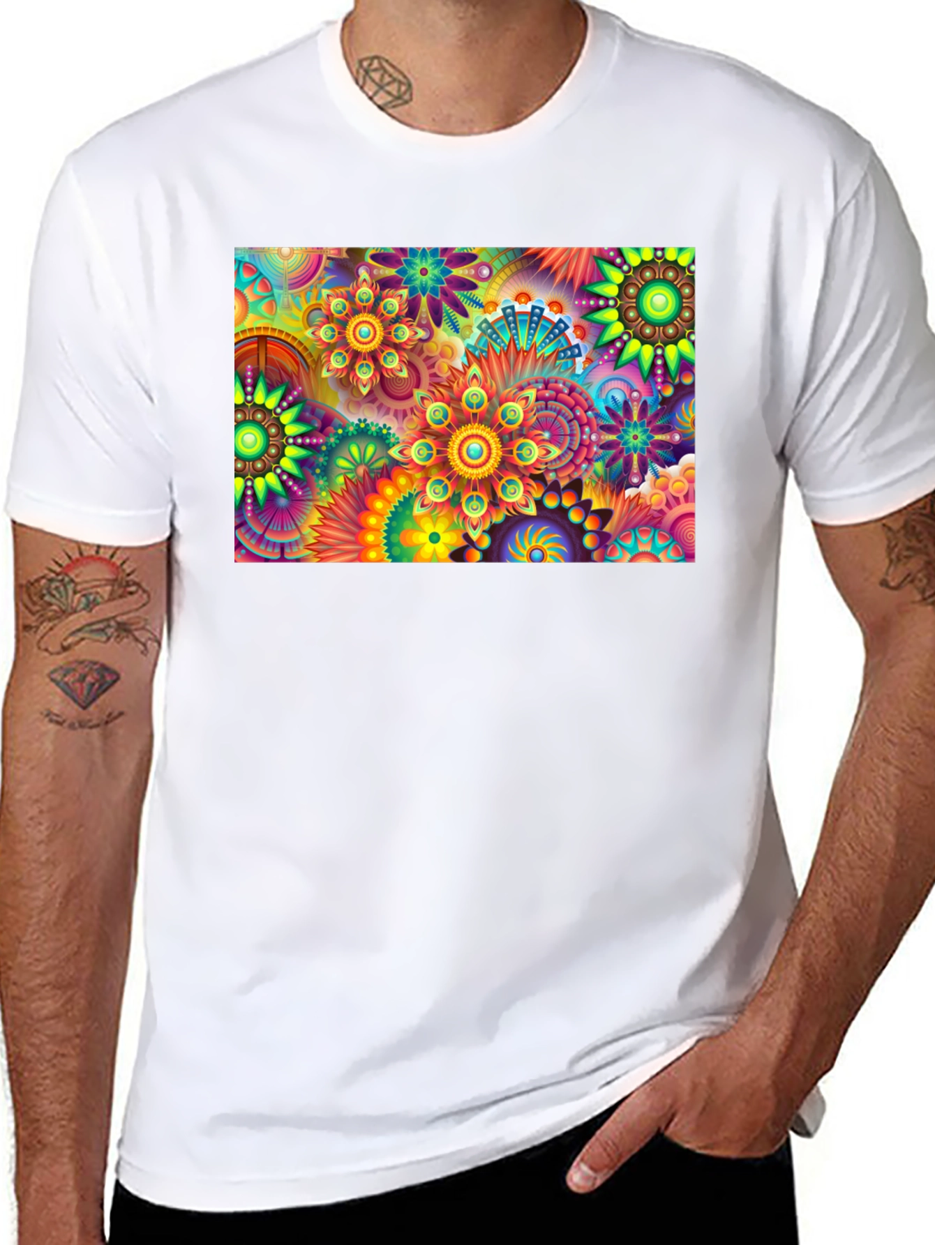 Vibrant Floral Print Black T-Shirt