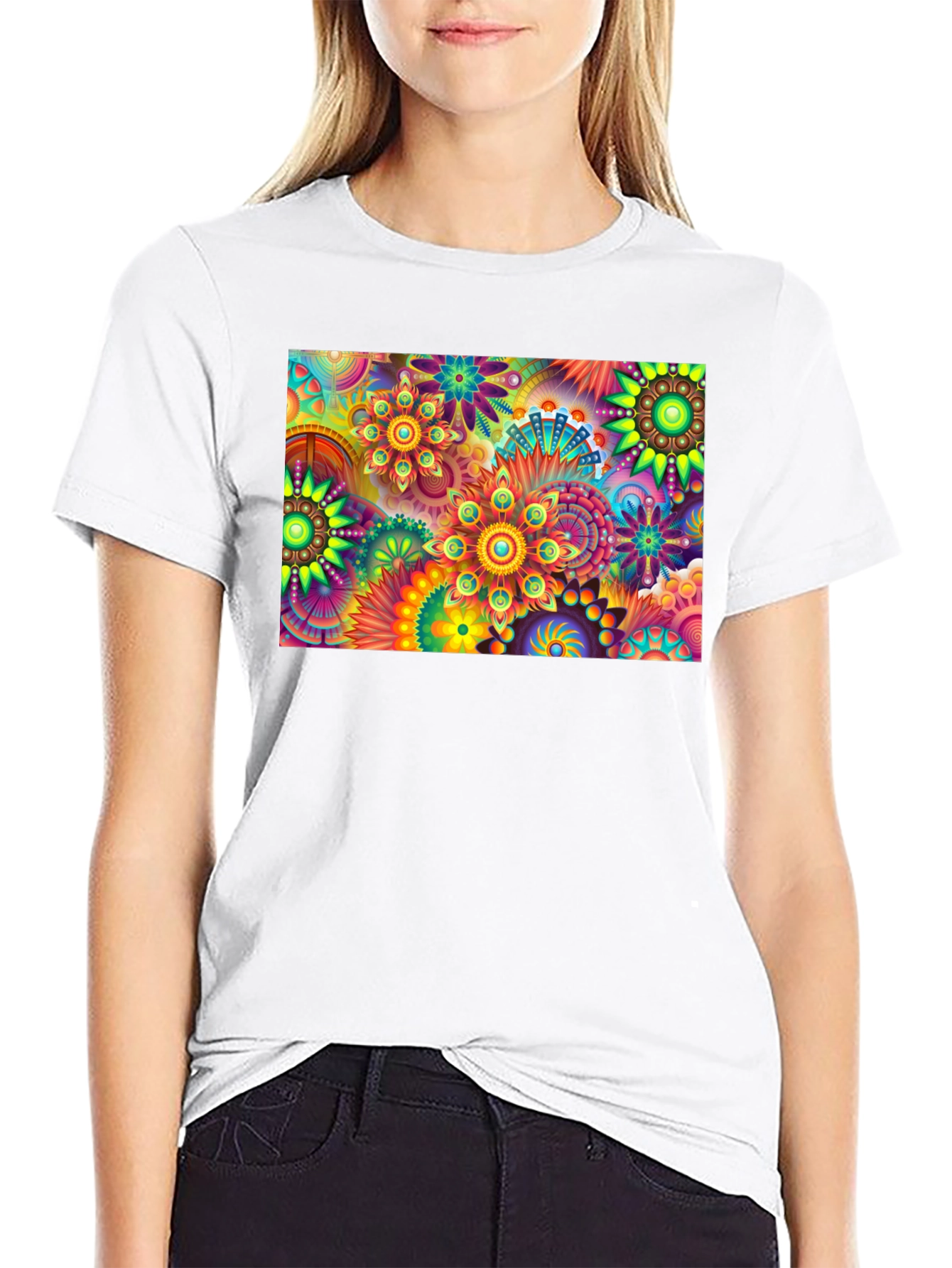 Vibrant Floral Print Black T-Shirt