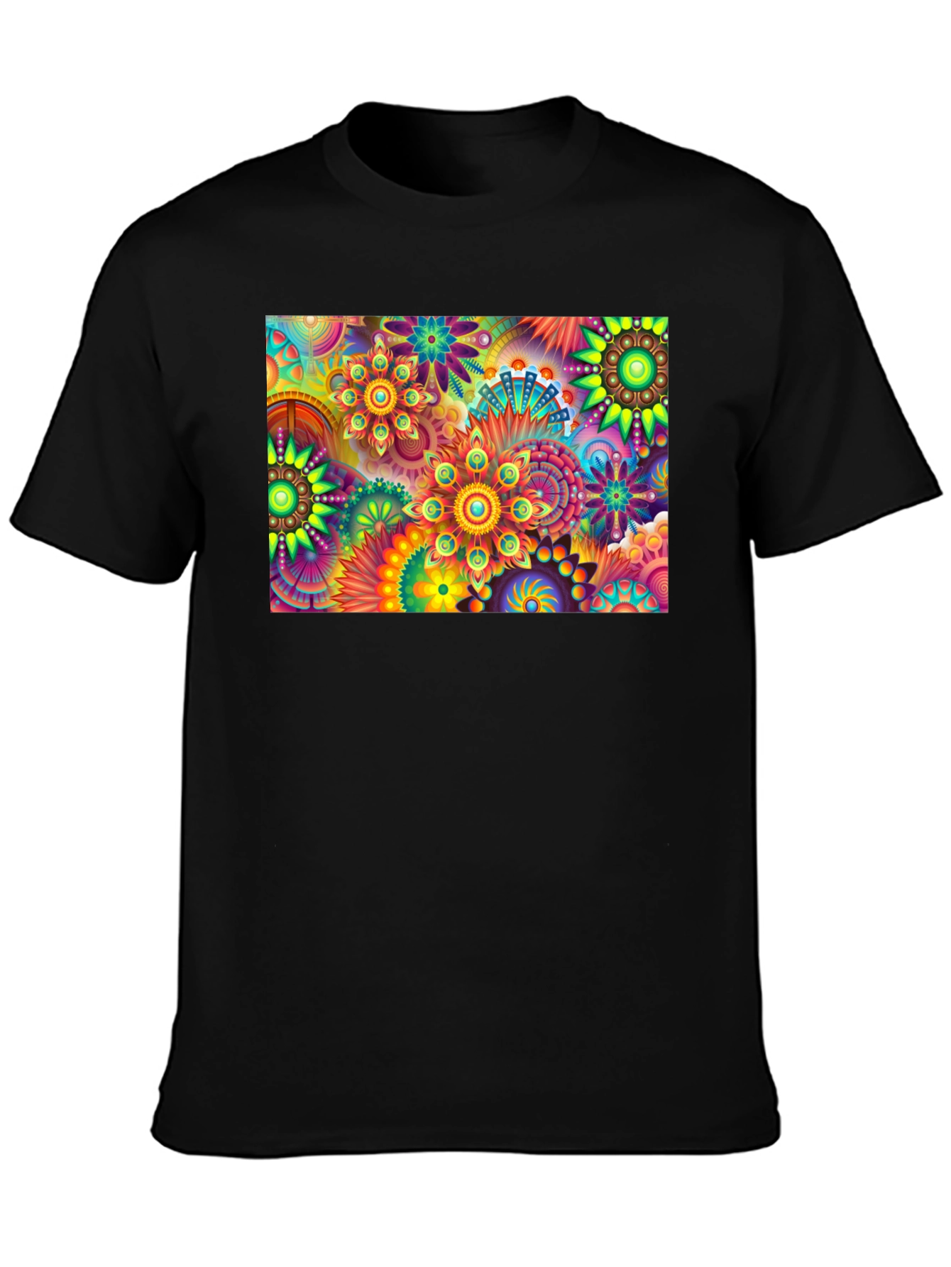 Vibrant Floral Print Black T-Shirt