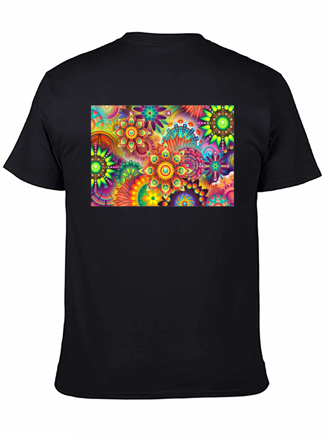 Vibrant Floral Print Black T-Shirt
