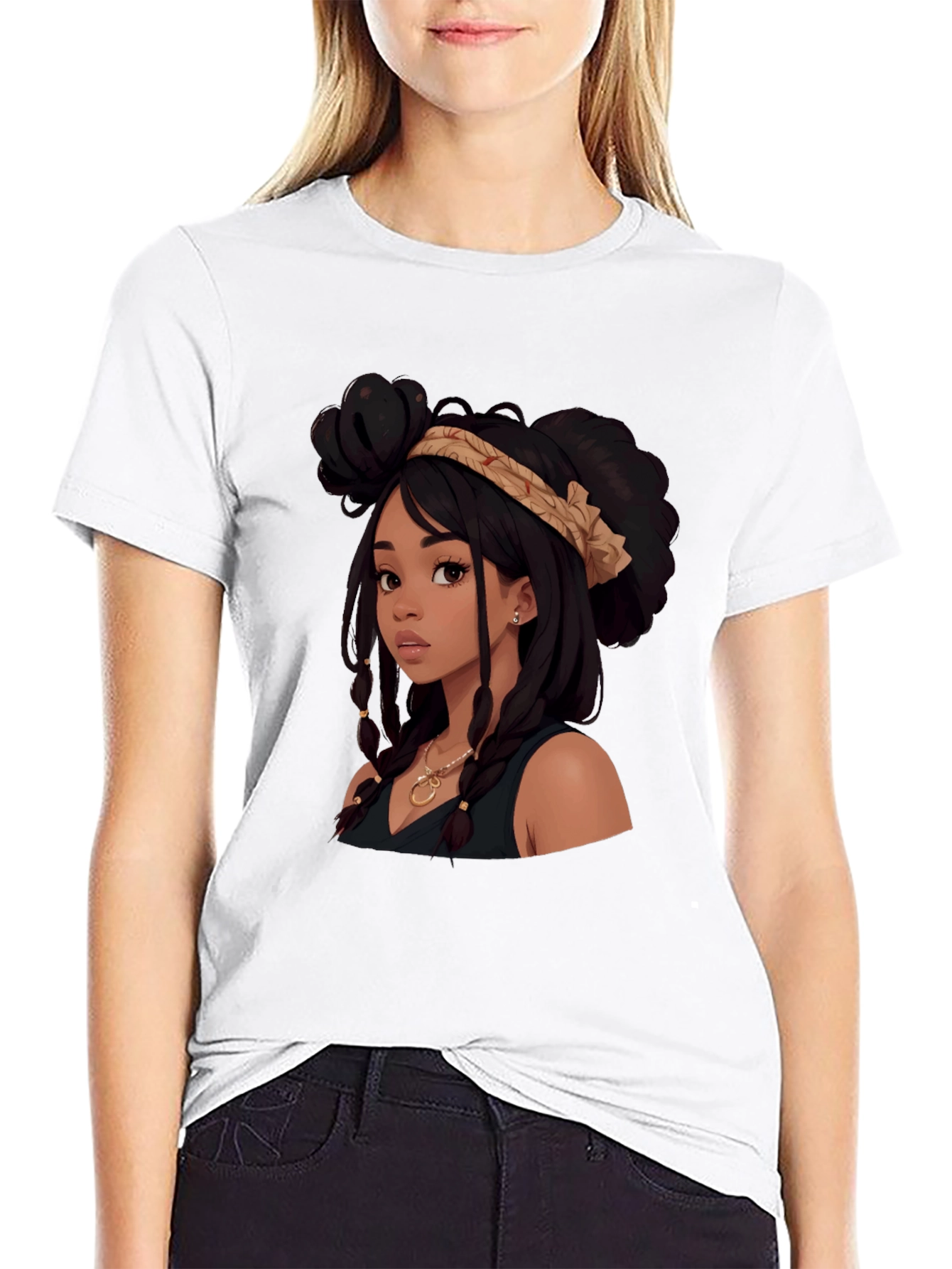 Stylish Cartoon Girl Graphic Tee - Black