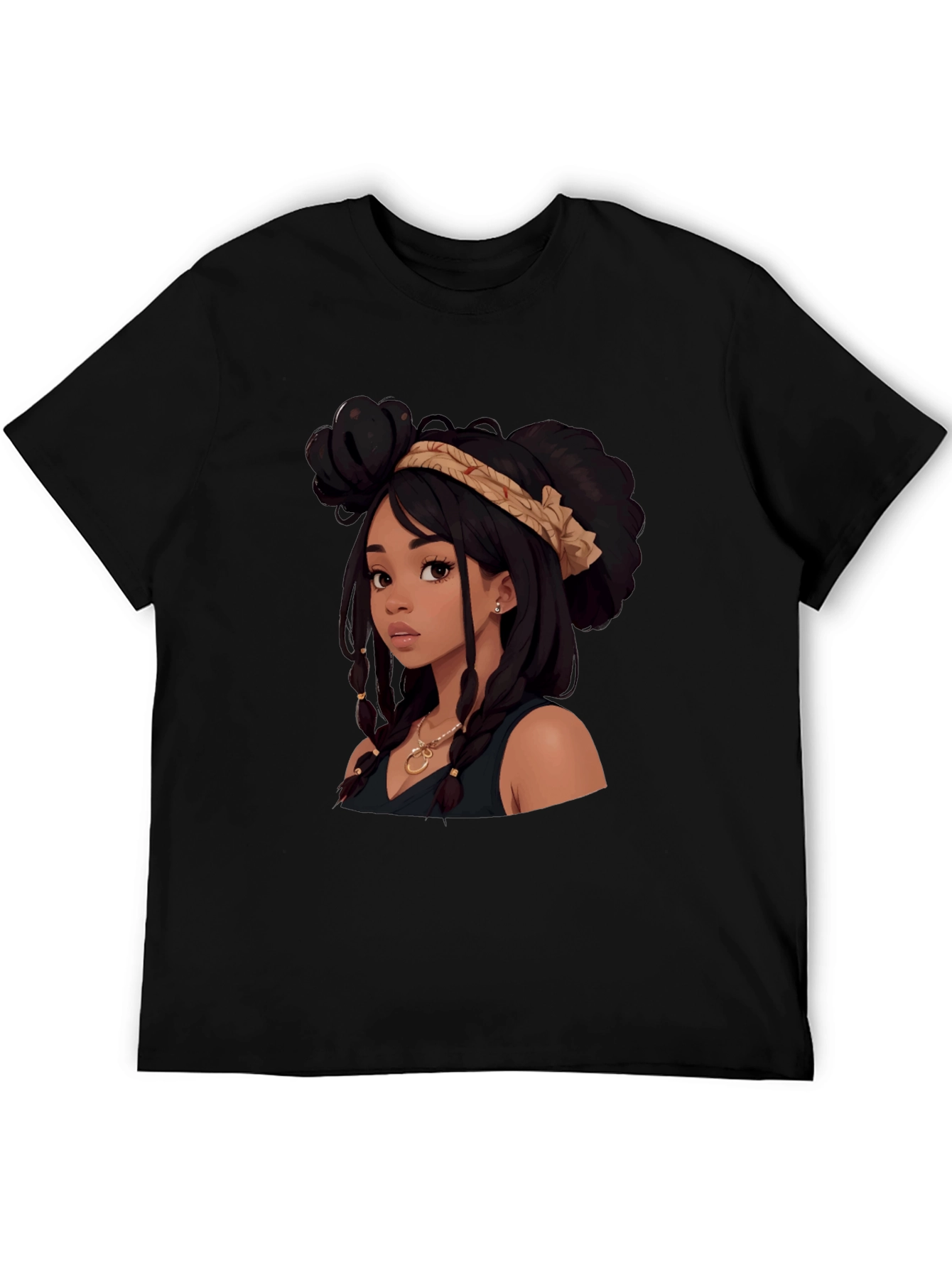 Stylish Cartoon Girl Graphic Tee - Black