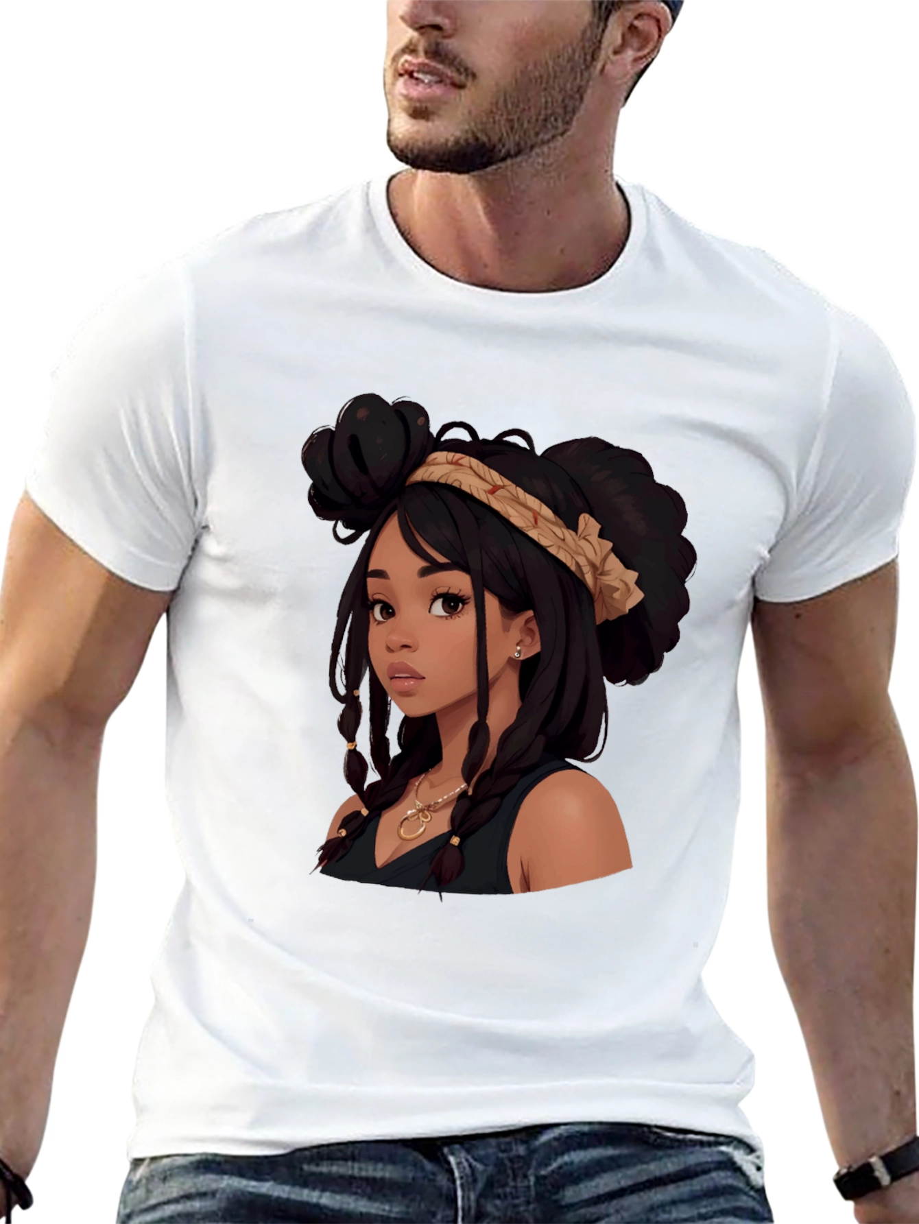 Stylish Cartoon Girl Graphic Tee - Black