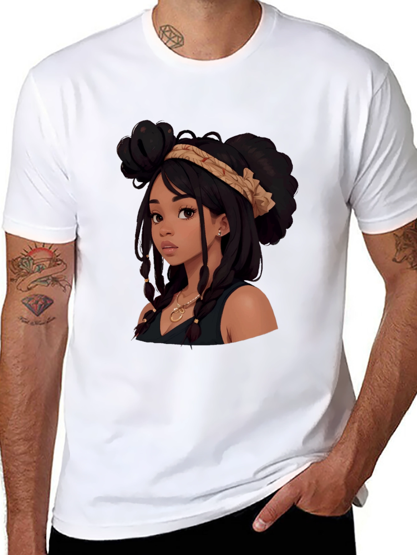 Stylish Cartoon Girl Graphic Tee - Black