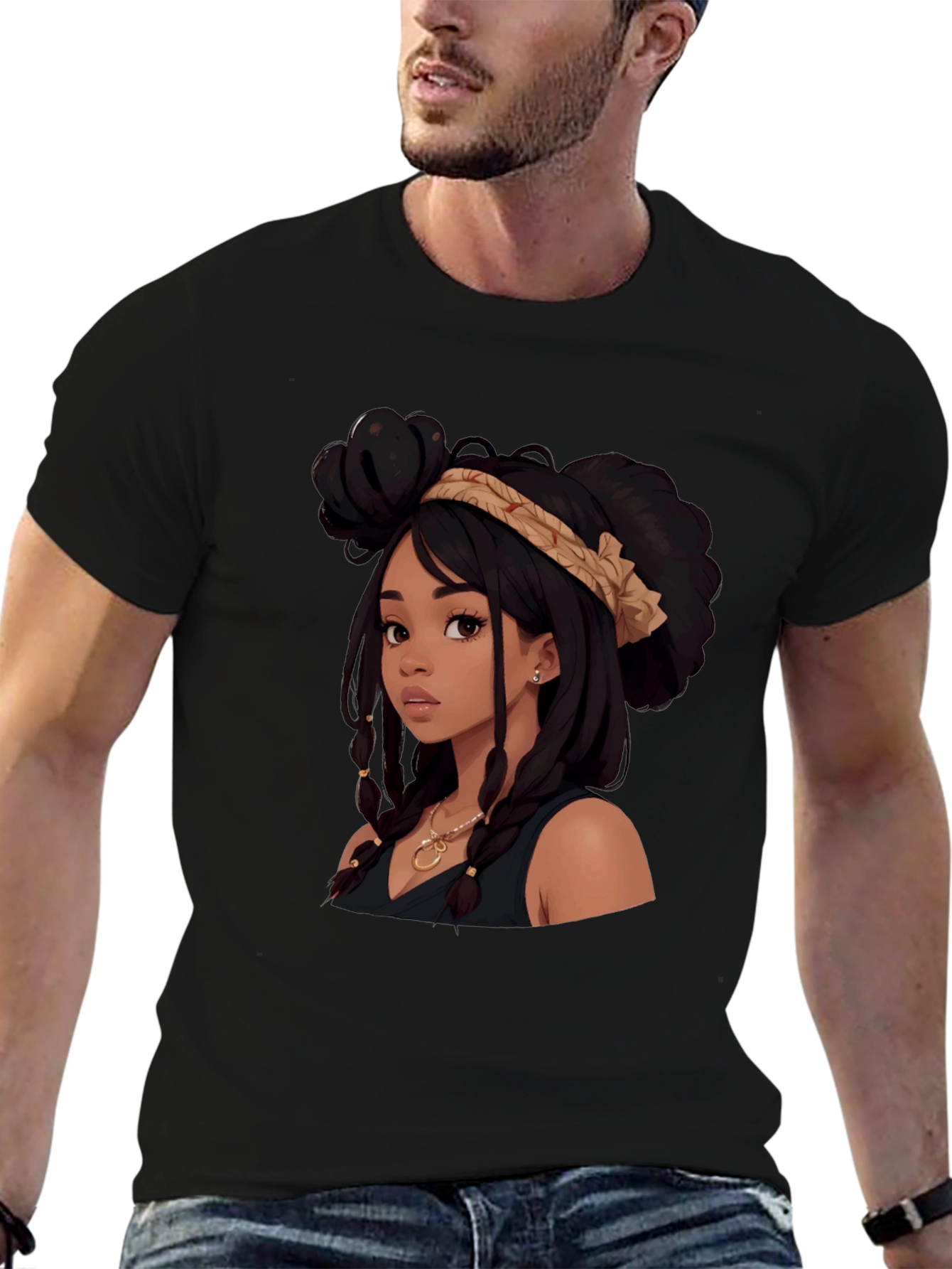 Stylish Cartoon Girl Graphic Tee - Black