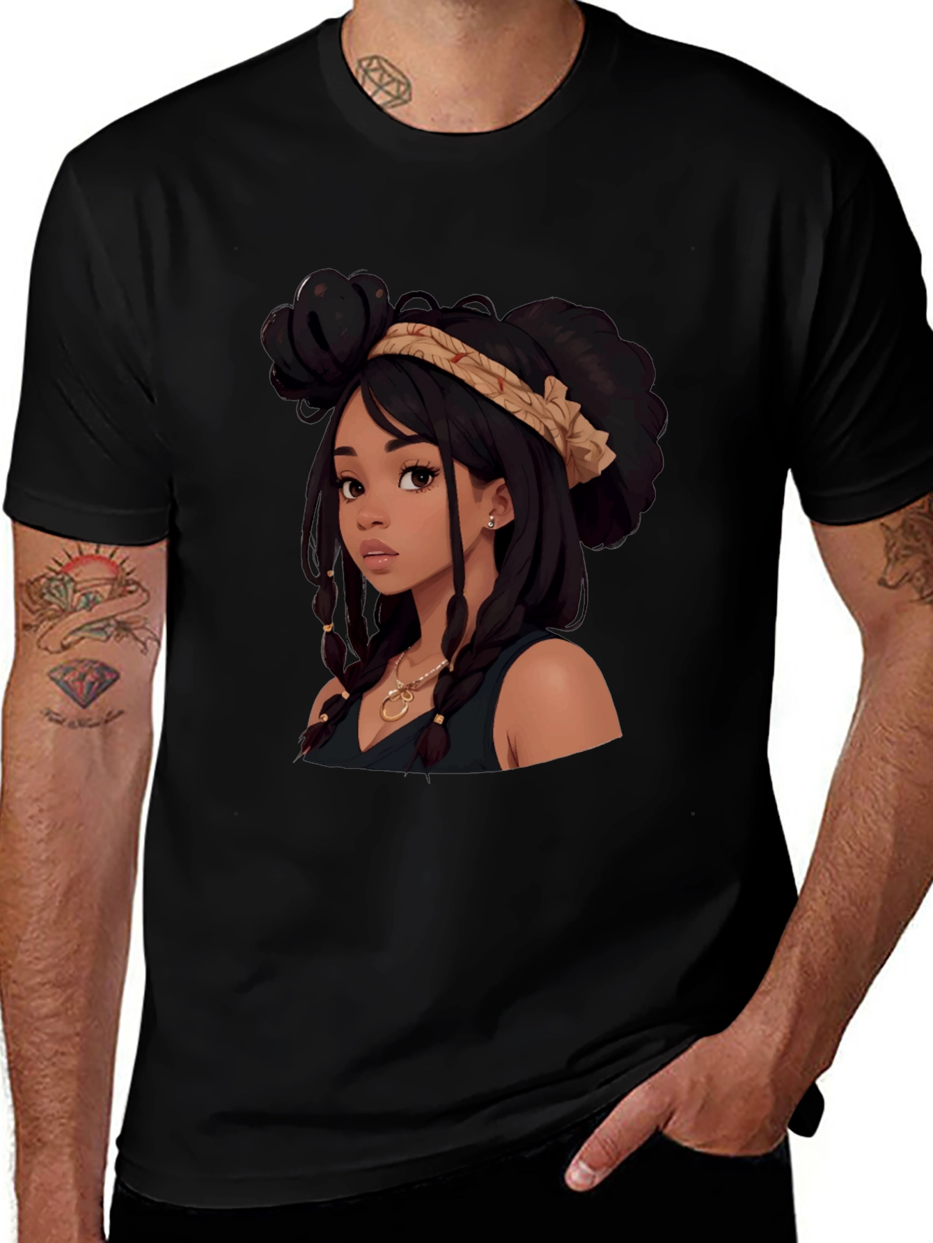 Stylish Cartoon Girl Graphic Tee - Black