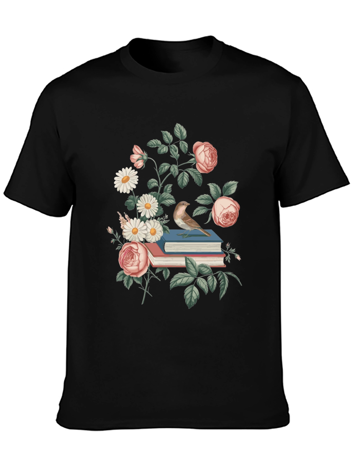 Floral Books T-Shirt - Literary Bird Tee