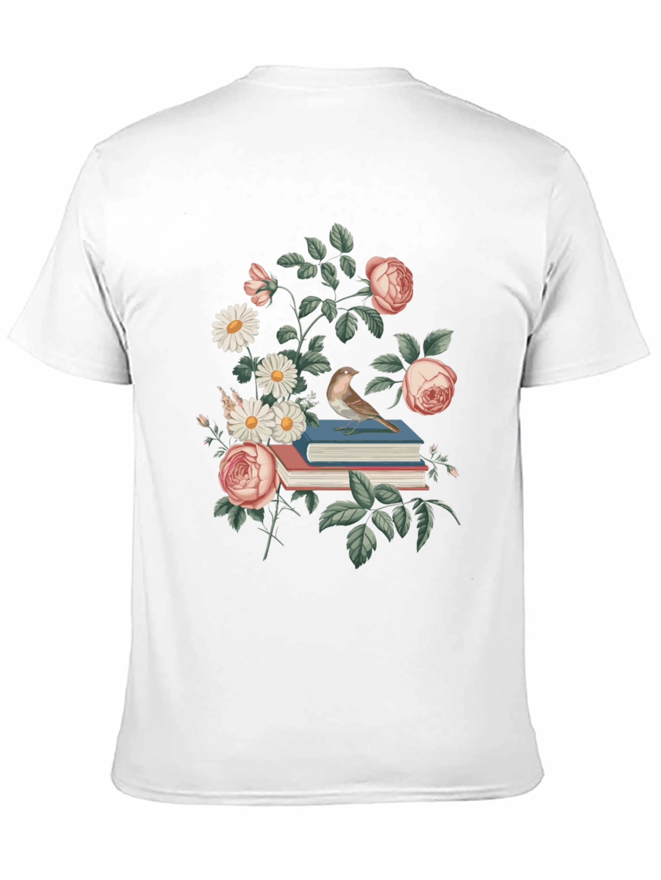 Floral Books T-Shirt - Literary Bird Tee