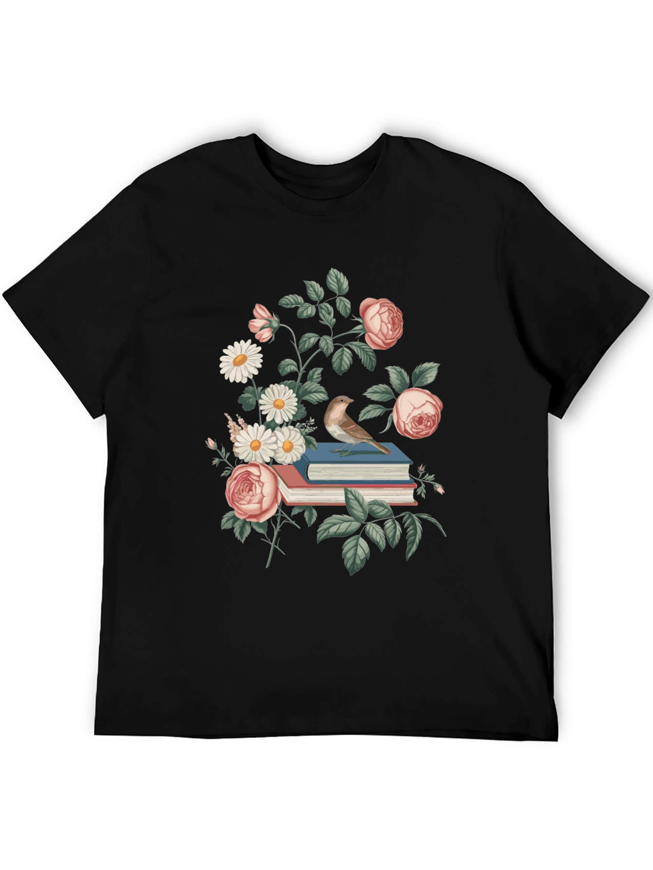 Floral Books T-Shirt - Literary Bird Tee