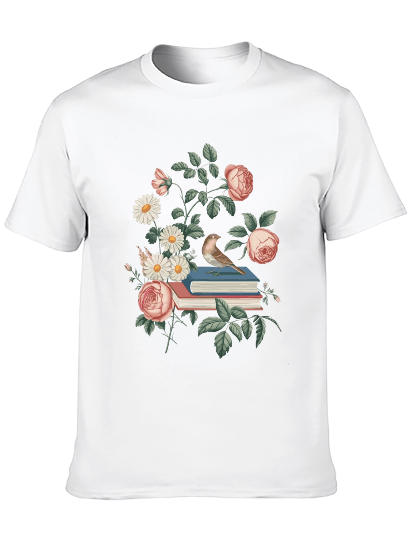 Floral Books T-Shirt - Literary Bird Tee