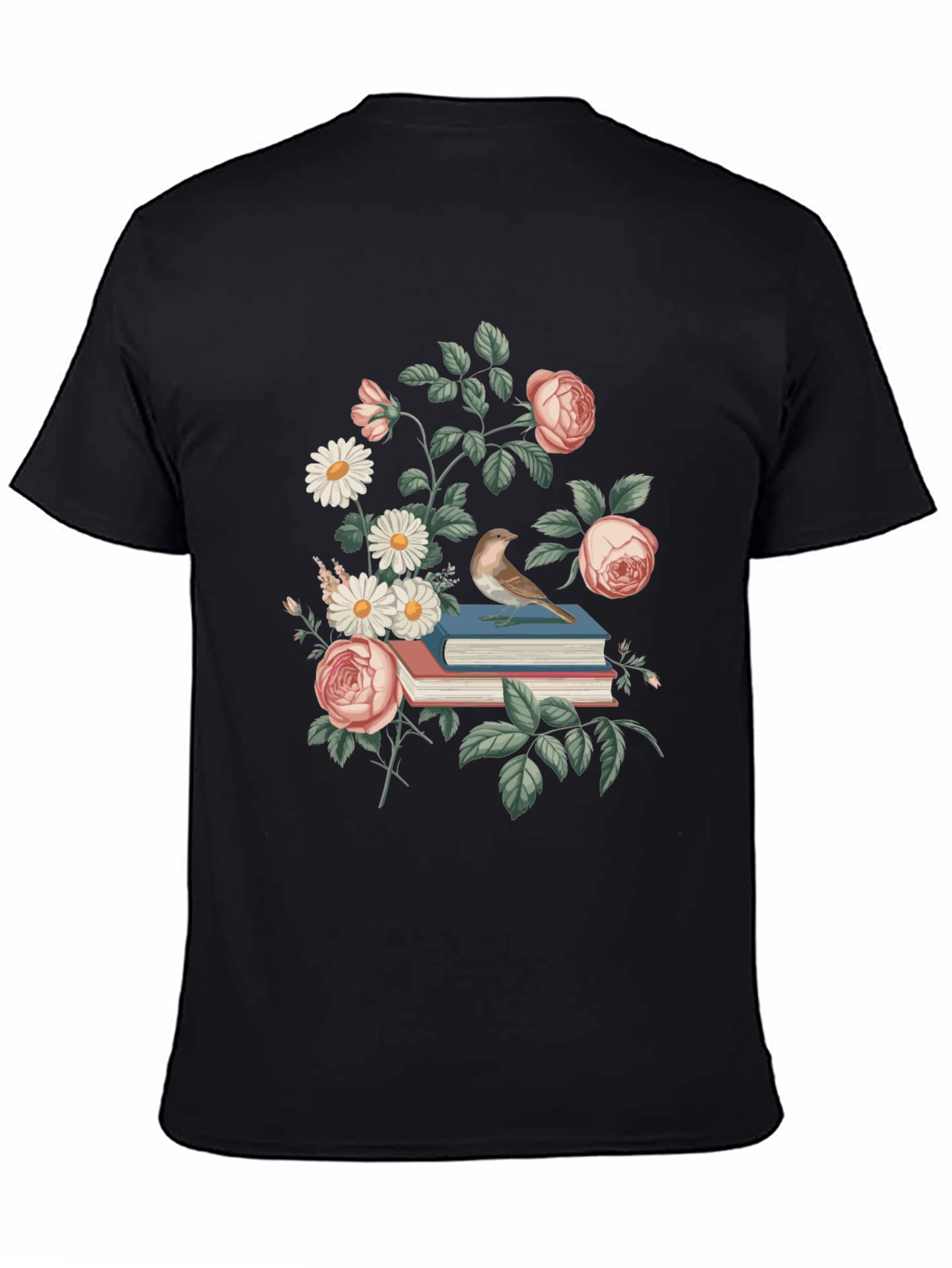 Floral Books T-Shirt - Literary Bird Tee
