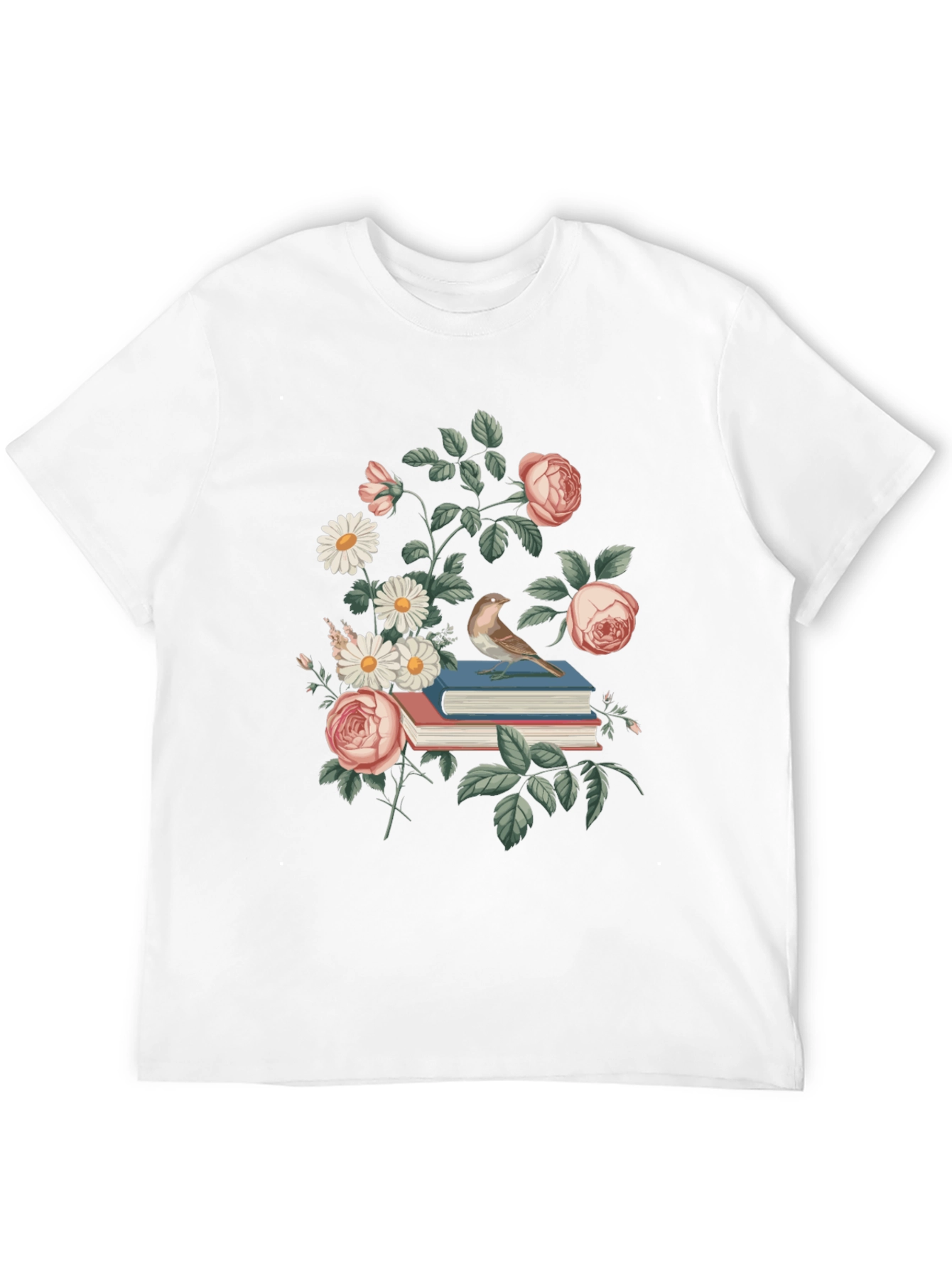 Floral Books T-Shirt - Literary Bird Tee