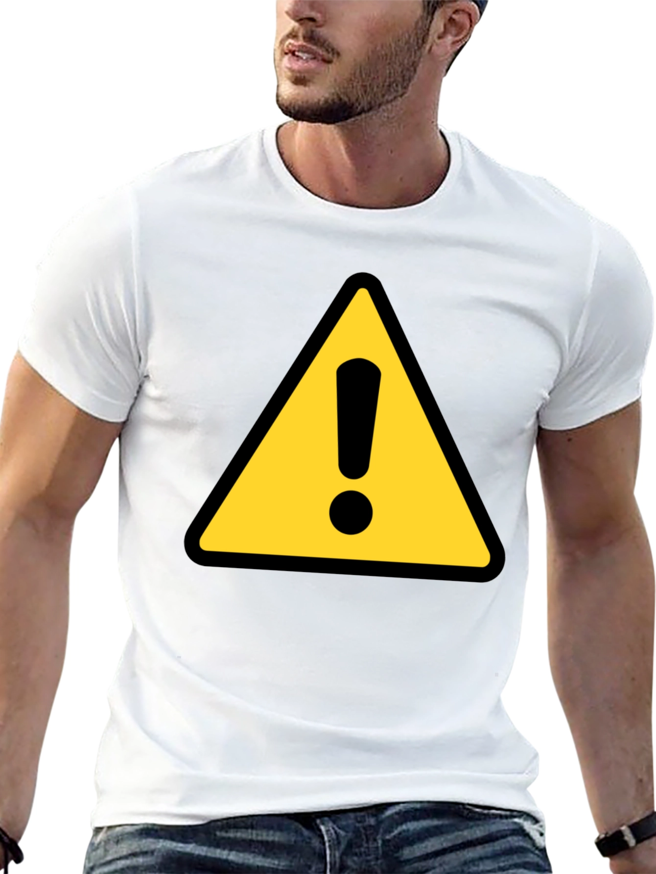 Warning Sign T-Shirt - Black Crew Neck Tee