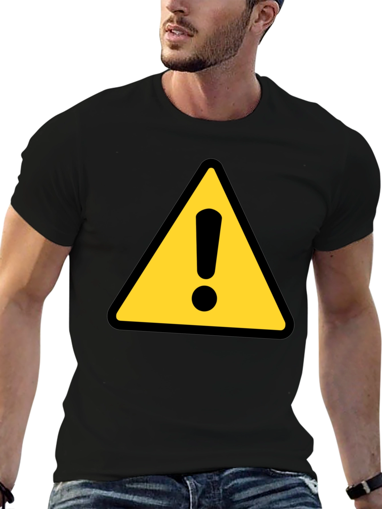 Warning Sign T-Shirt - Black Crew Neck Tee