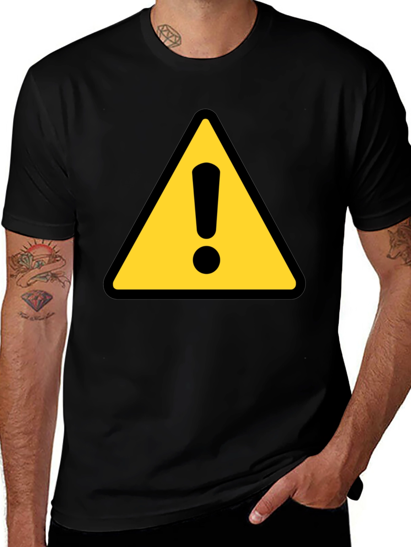 Warning Sign T-Shirt - Black Crew Neck Tee
