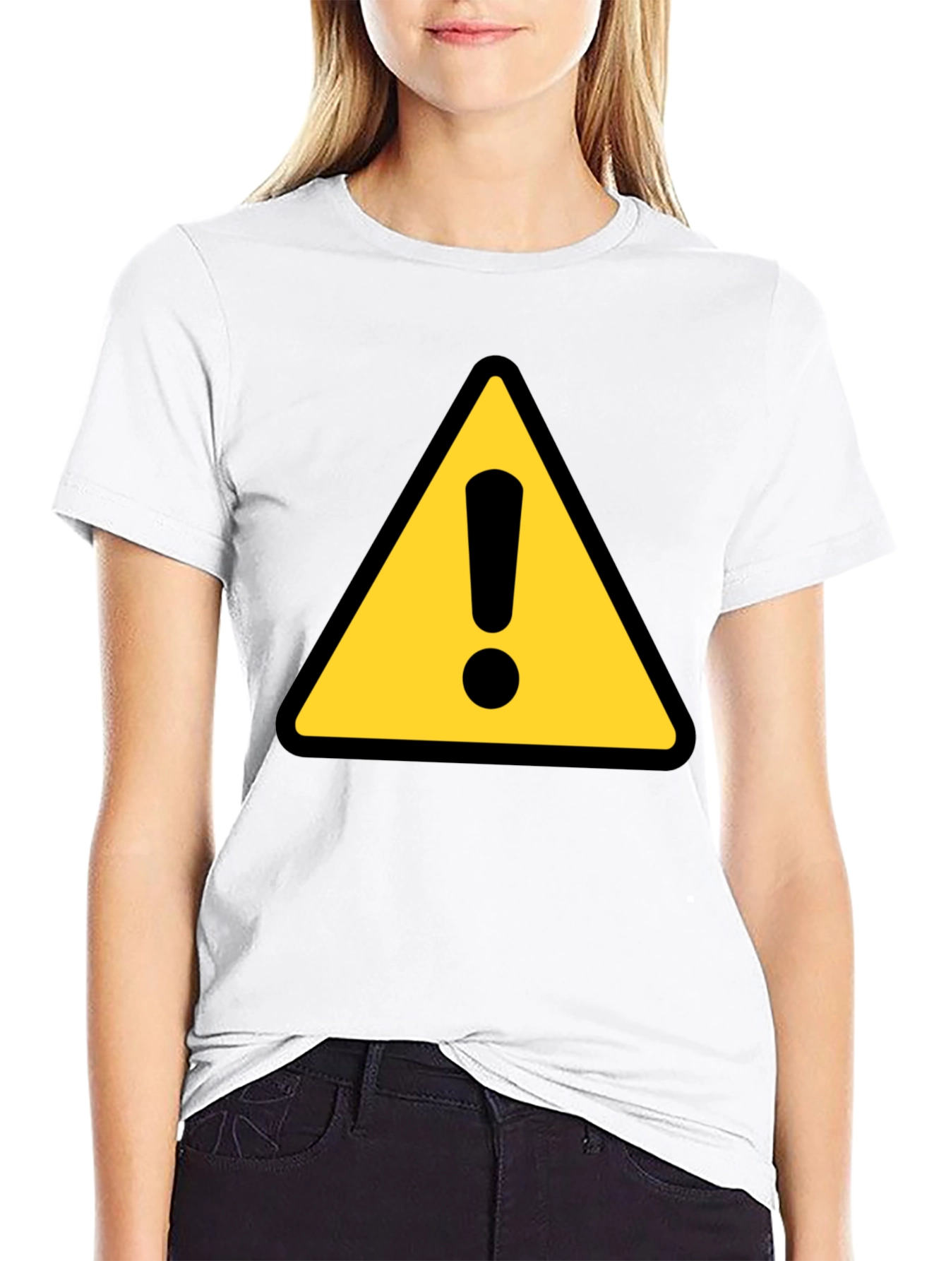Warning Sign T-Shirt - Black Crew Neck Tee