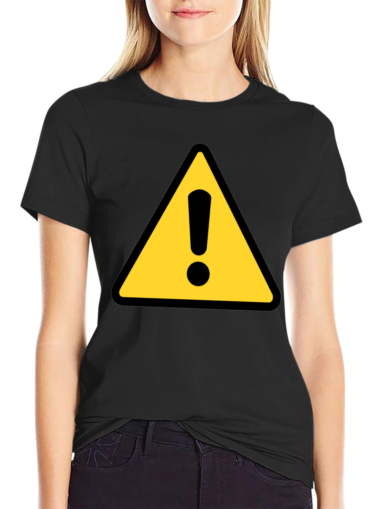 Warning Sign T-Shirt - Black Crew Neck Tee