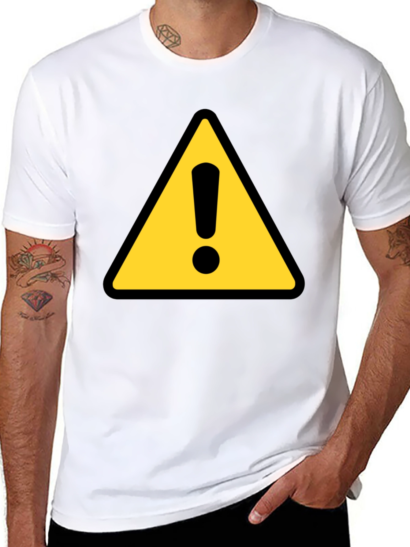 Warning Sign T-Shirt - Black Crew Neck Tee