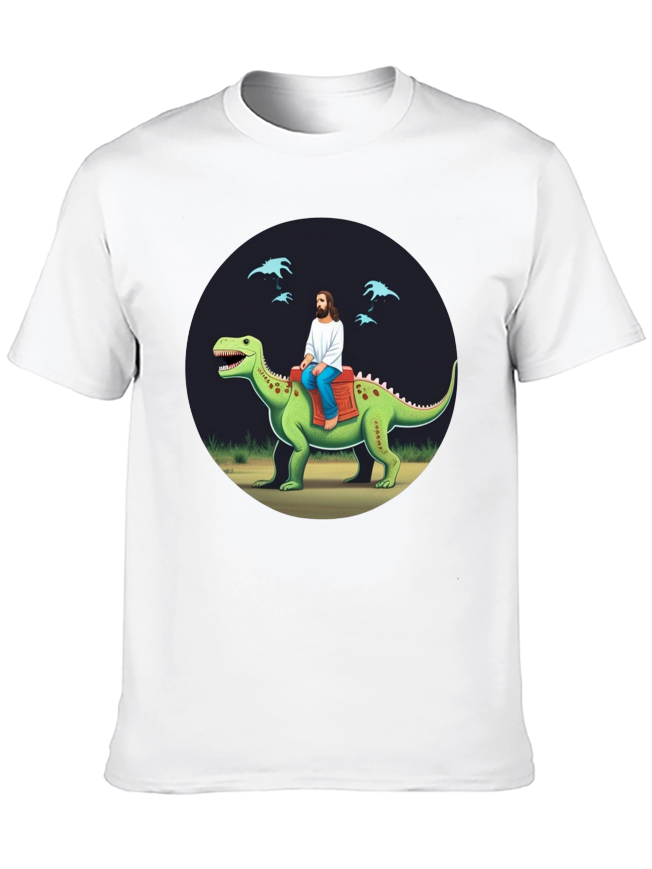 Jesus Riding Dinosaur Graphic Tee