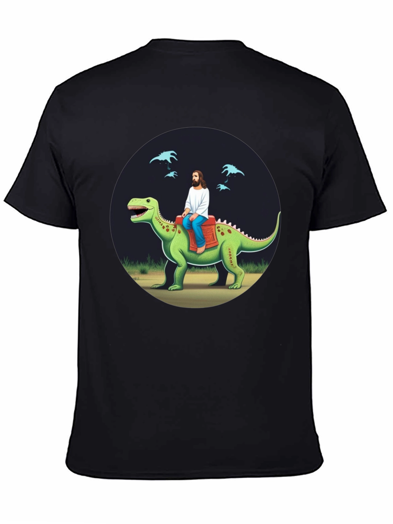 Jesus Riding Dinosaur Graphic Tee