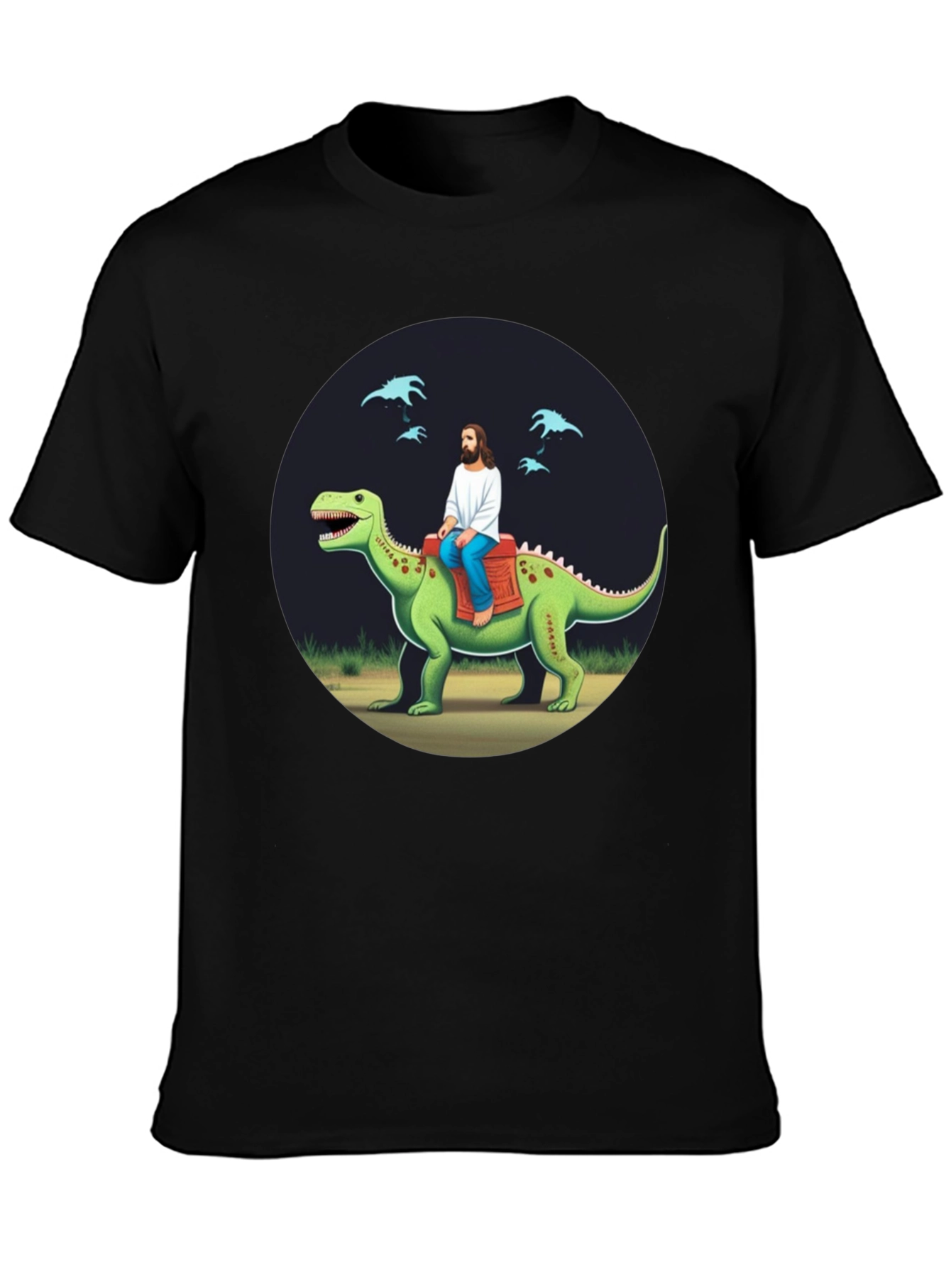 Jesus Riding Dinosaur Graphic Tee