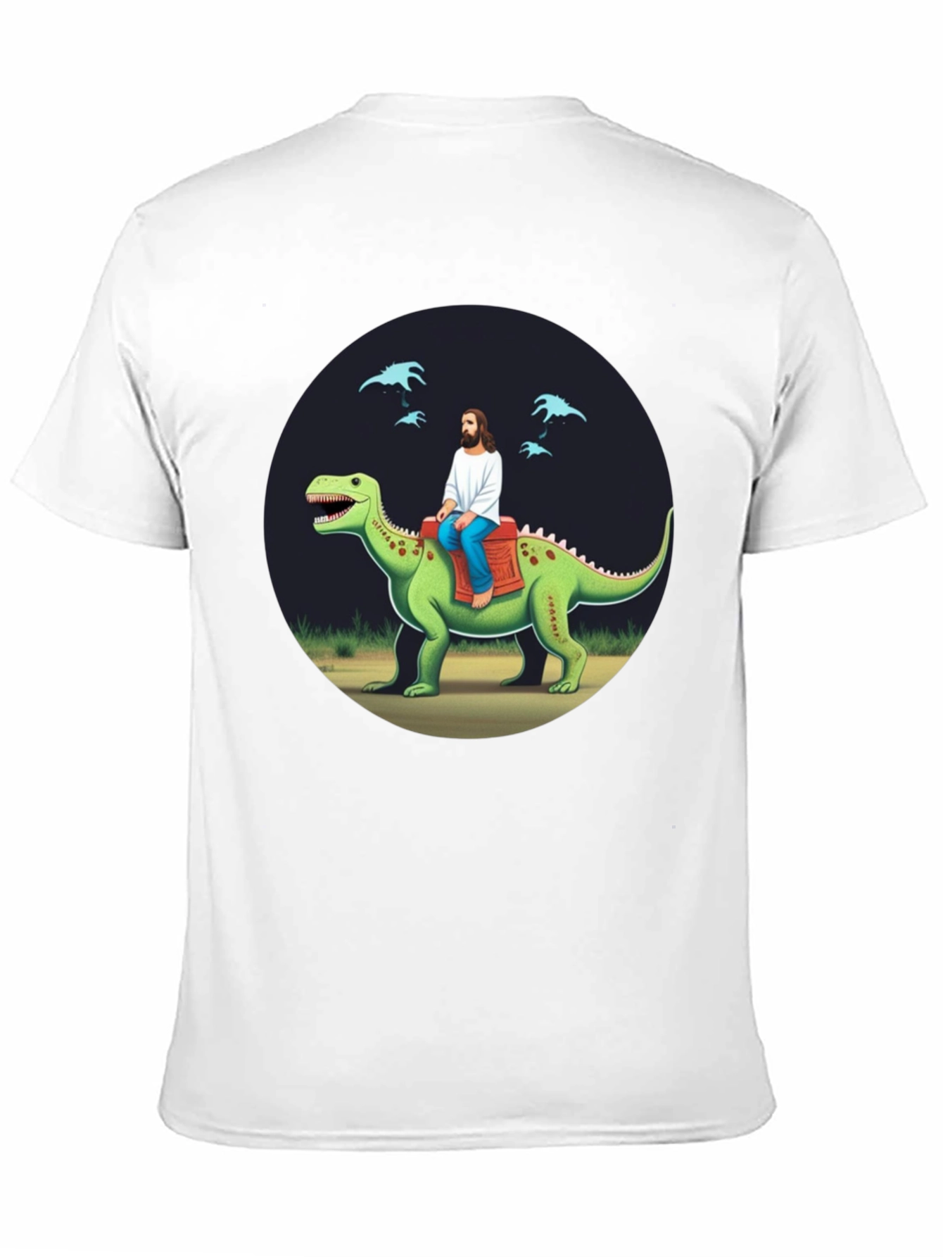 Jesus Riding Dinosaur Graphic Tee