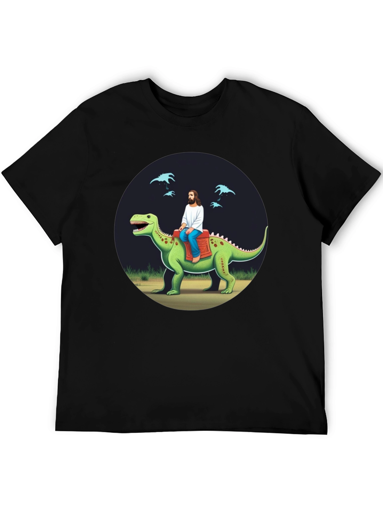 Jesus Riding Dinosaur Graphic Tee