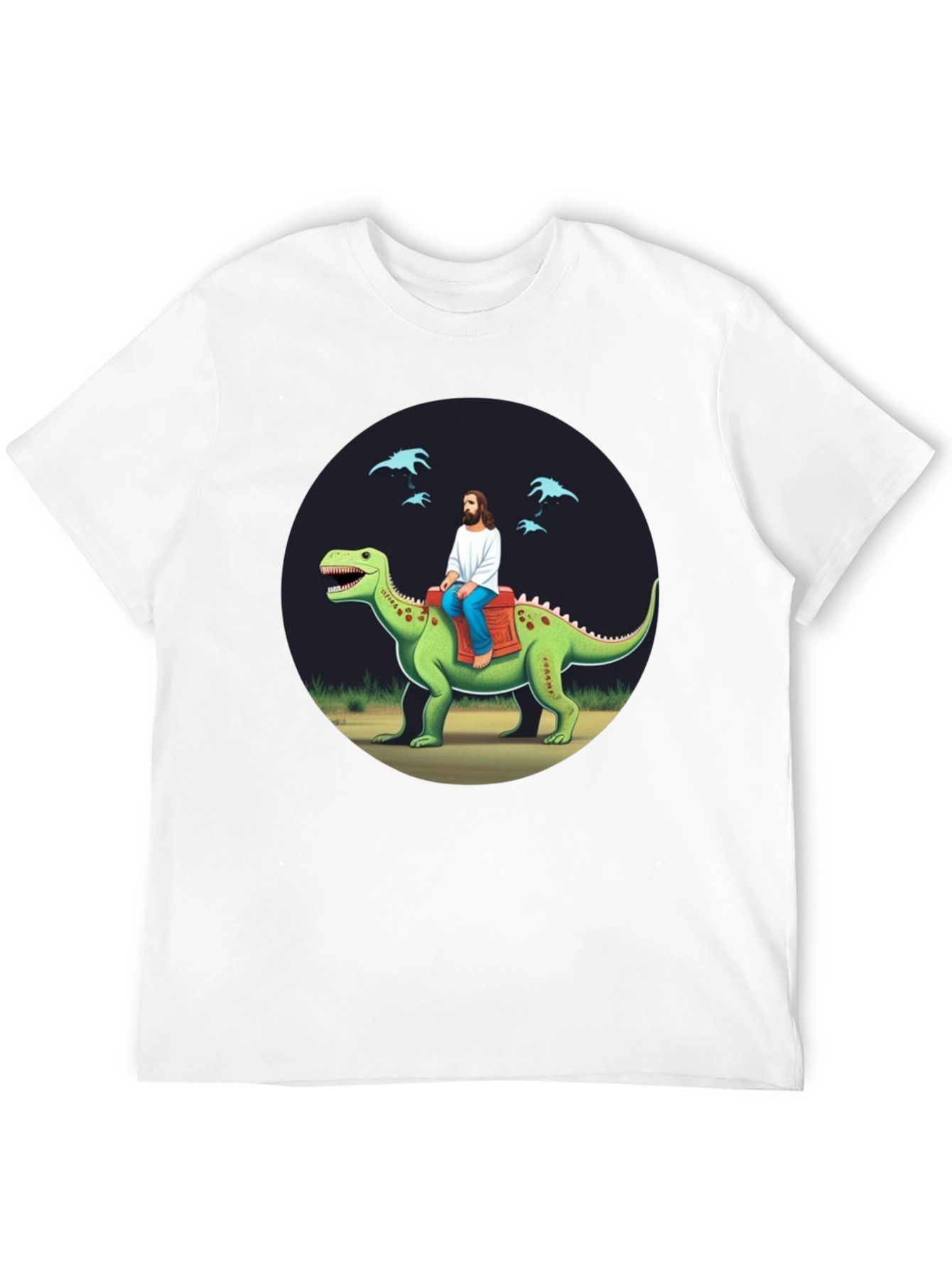 Jesus Riding Dinosaur Graphic Tee