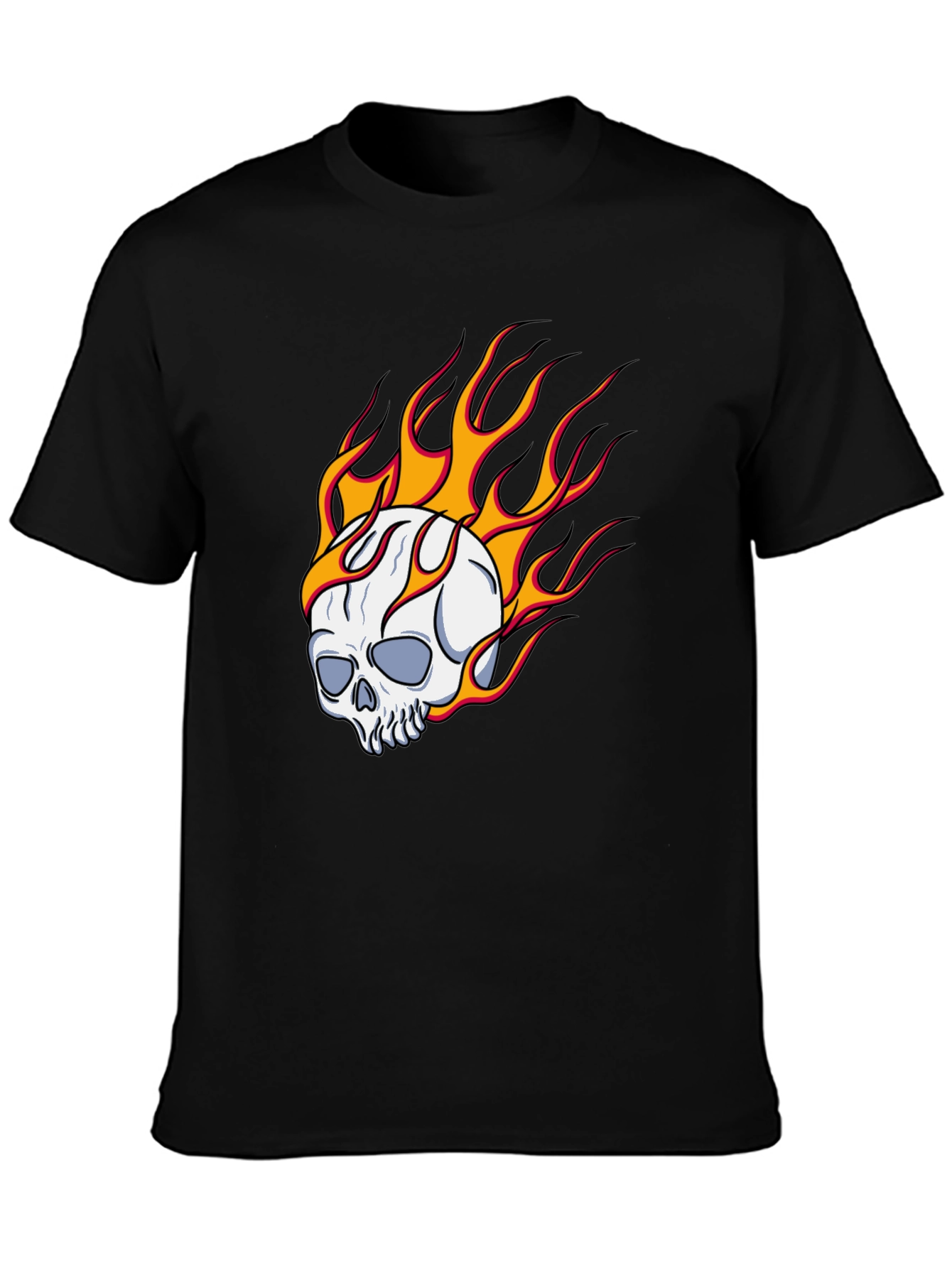 Skull On Fire Graphic Tee - Bold Black T-Shirt