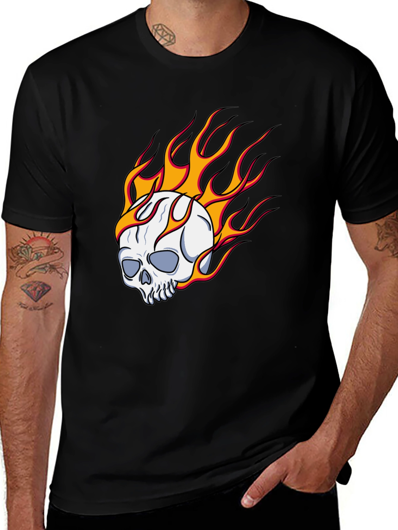 Skull On Fire Graphic Tee - Bold Black T-Shirt