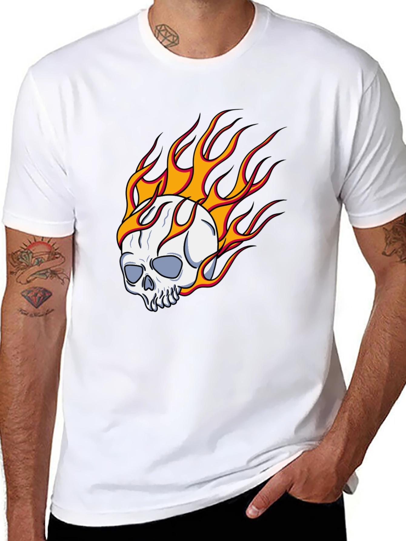 Skull On Fire Graphic Tee - Bold Black T-Shirt