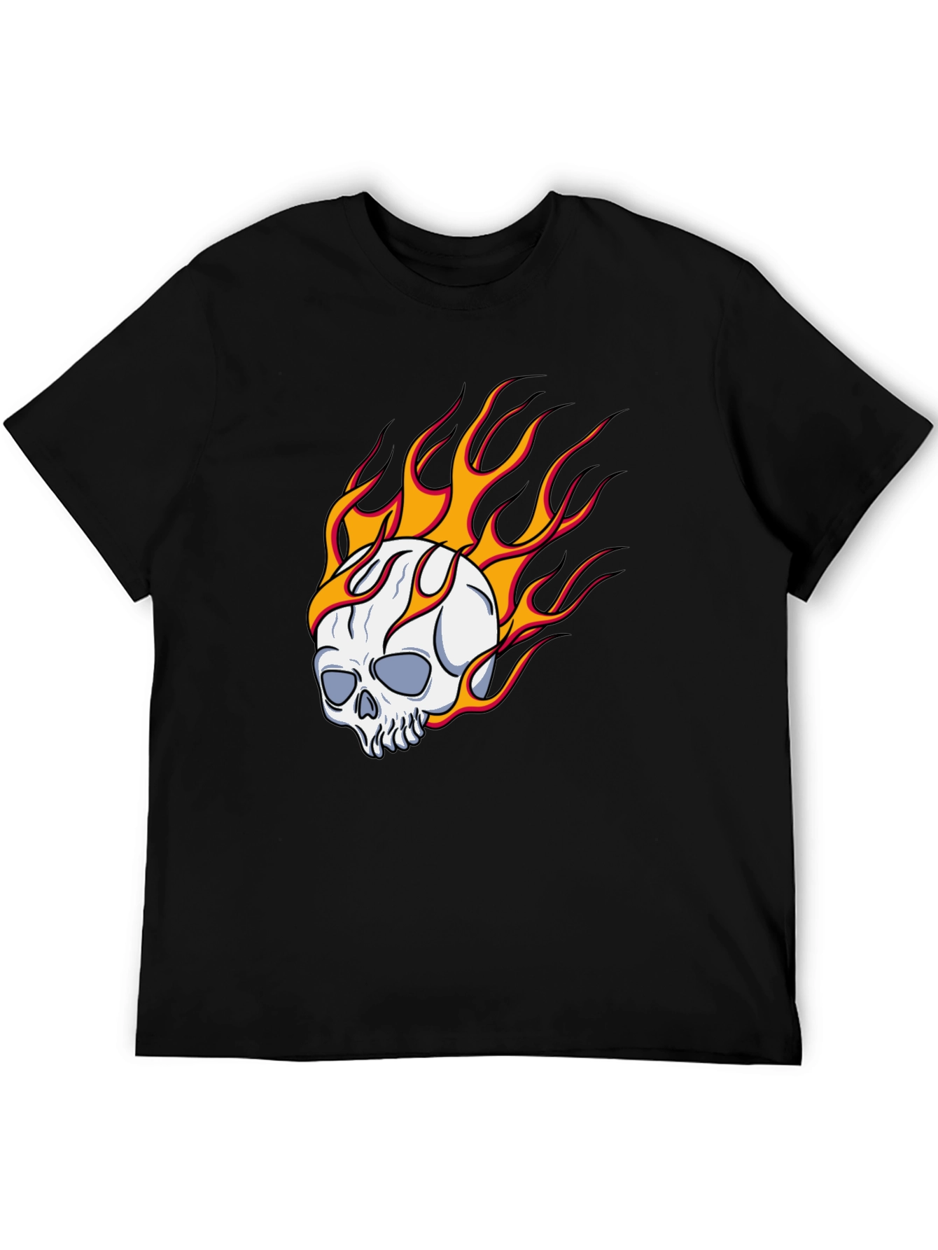 Skull On Fire Graphic Tee - Bold Black T-Shirt