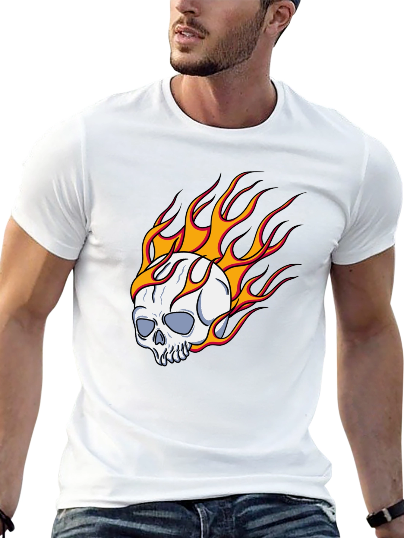 Skull On Fire Graphic Tee - Bold Black T-Shirt