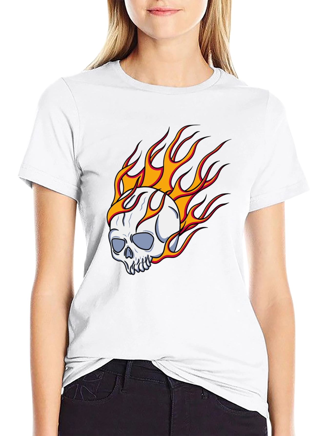 Skull On Fire Graphic Tee - Bold Black T-Shirt