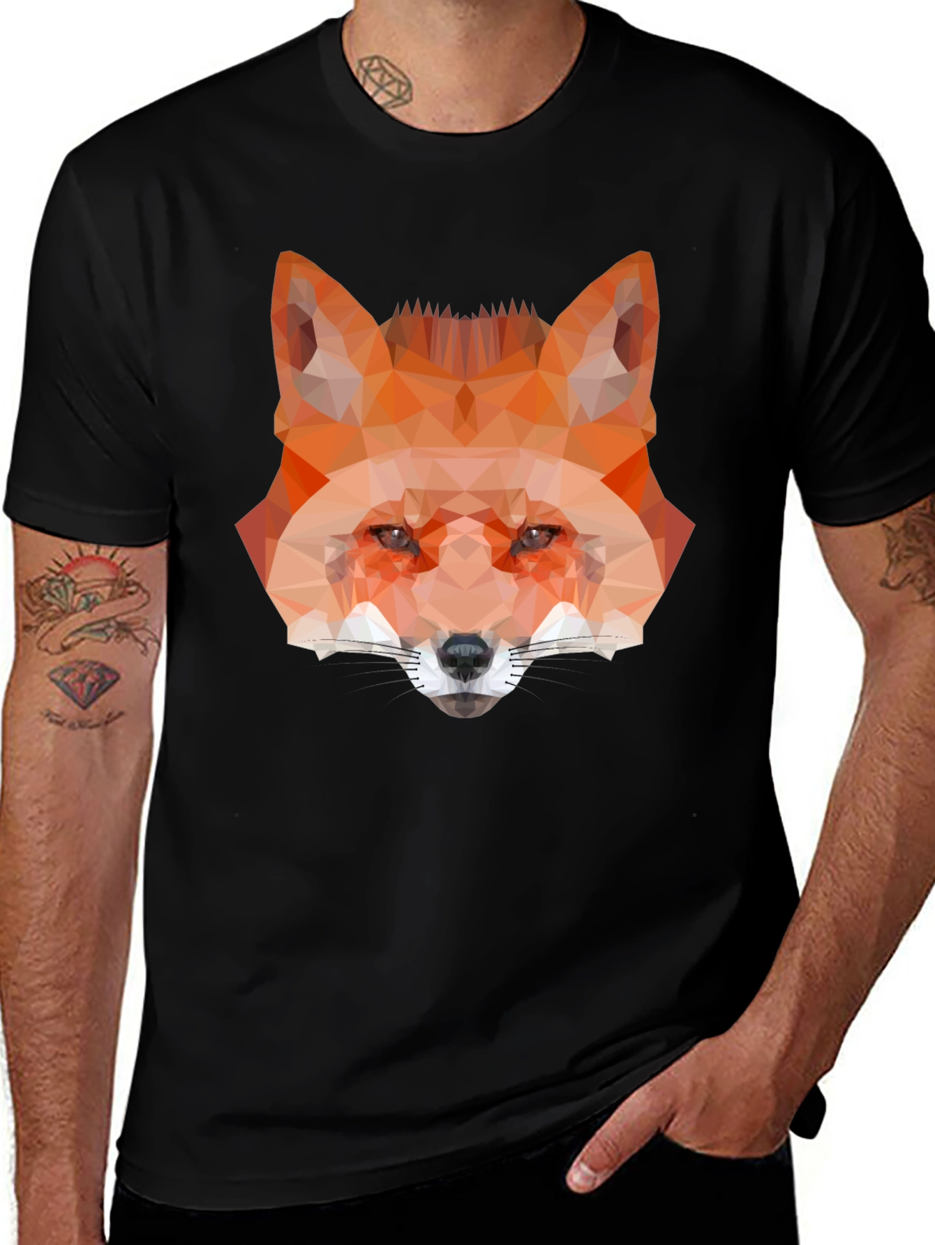 Geometric Fox Graphic Tee - Black
