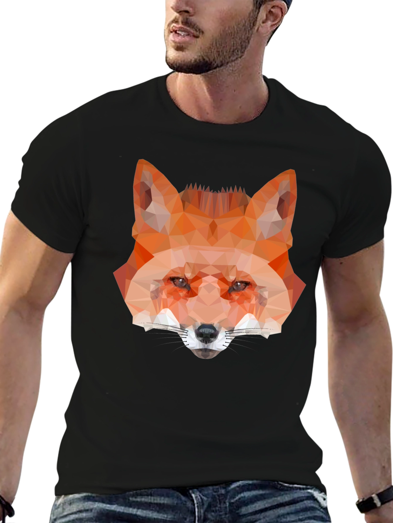 Geometric Fox Graphic Tee - Black
